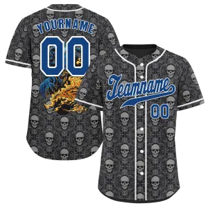 Custom Grey Skull Fashion Blue Authentic Baseball Jersey BSBJ0a-bc0fb9f