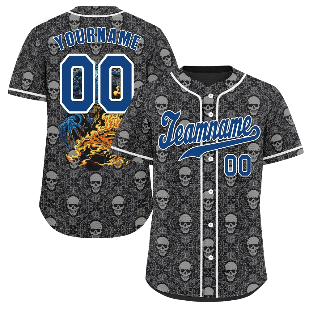 Custom Grey Skull Fashion Blue Authentic Baseball Jersey BSBJ0a-bc0fb9f