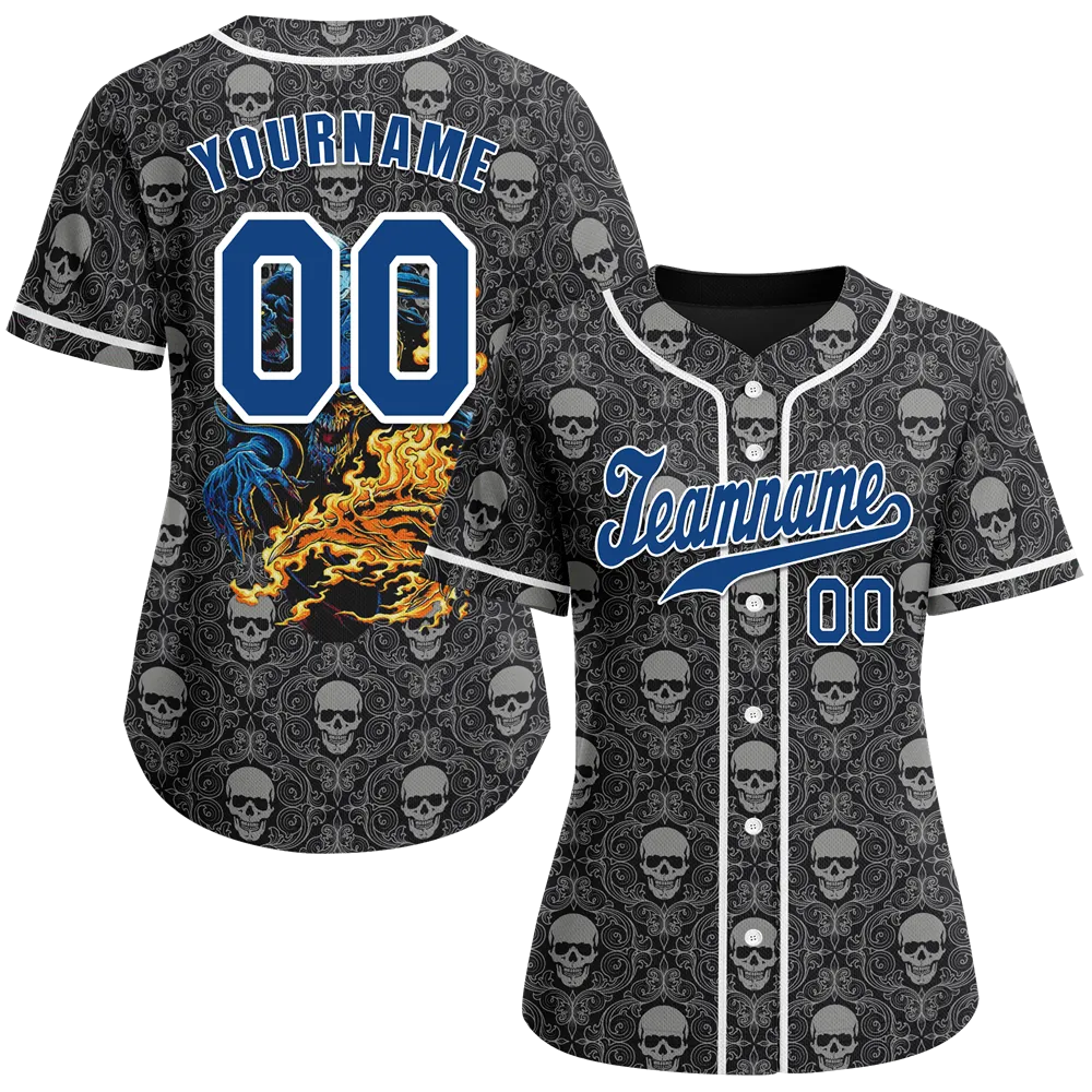Custom Grey Skull Fashion Blue Authentic Baseball Jersey BSBJ0a-bc0fb9f
