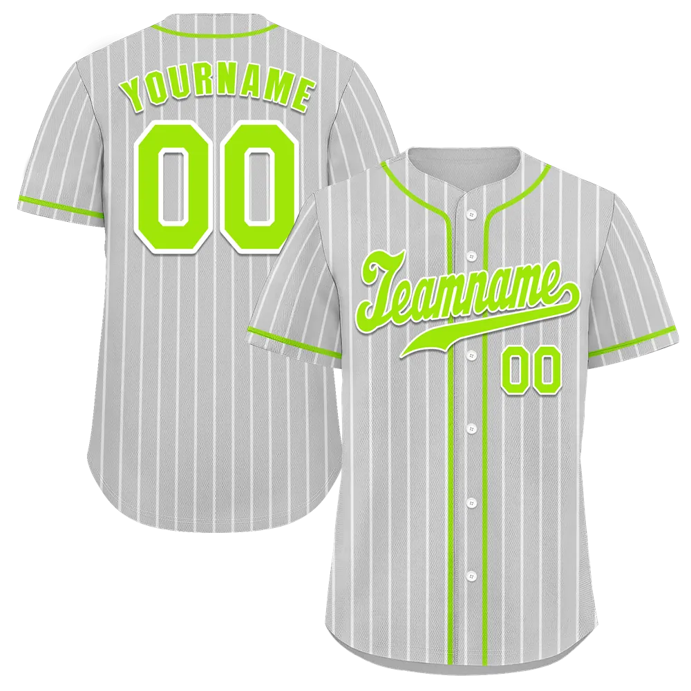 Custom Grey Stripe Fashion Green Authentic Baseball Jersey