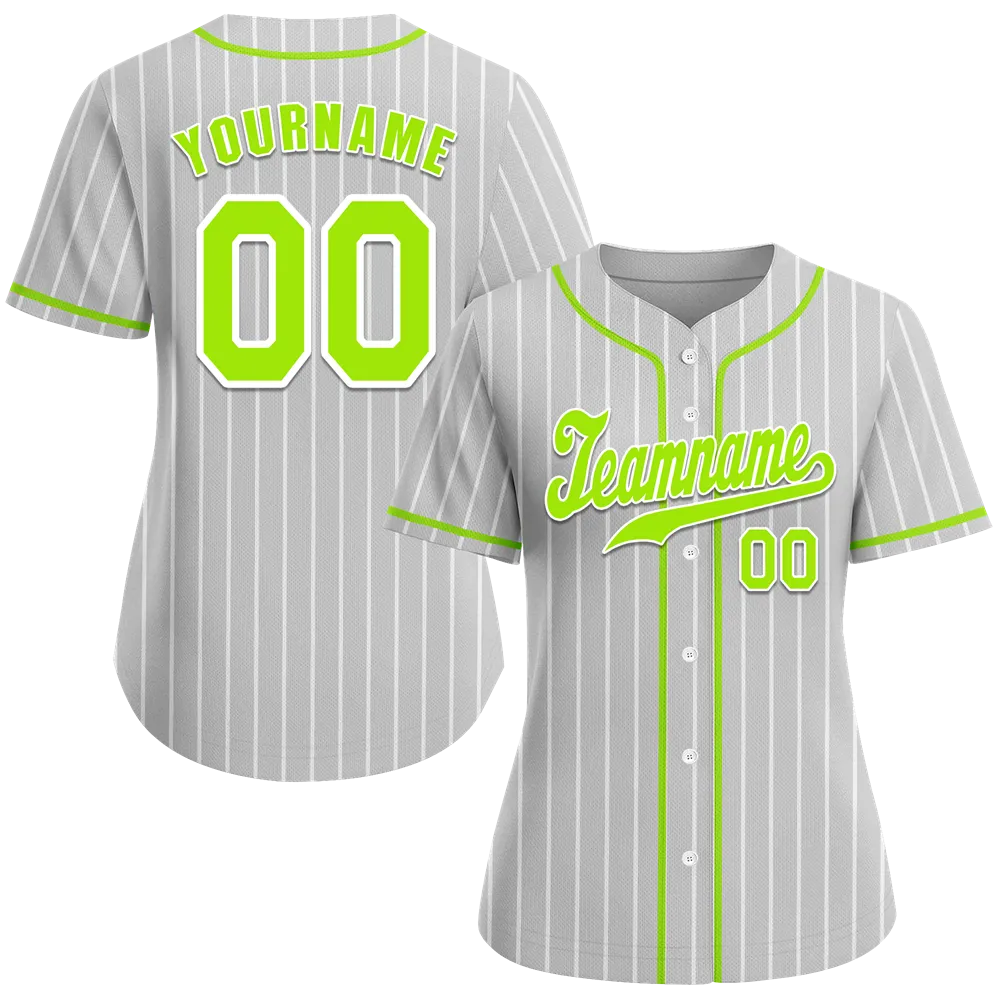 Custom Grey Stripe Fashion Green Authentic Baseball Jersey