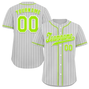 Custom Grey Stripe Fashion Green Authentic Baseball Jersey