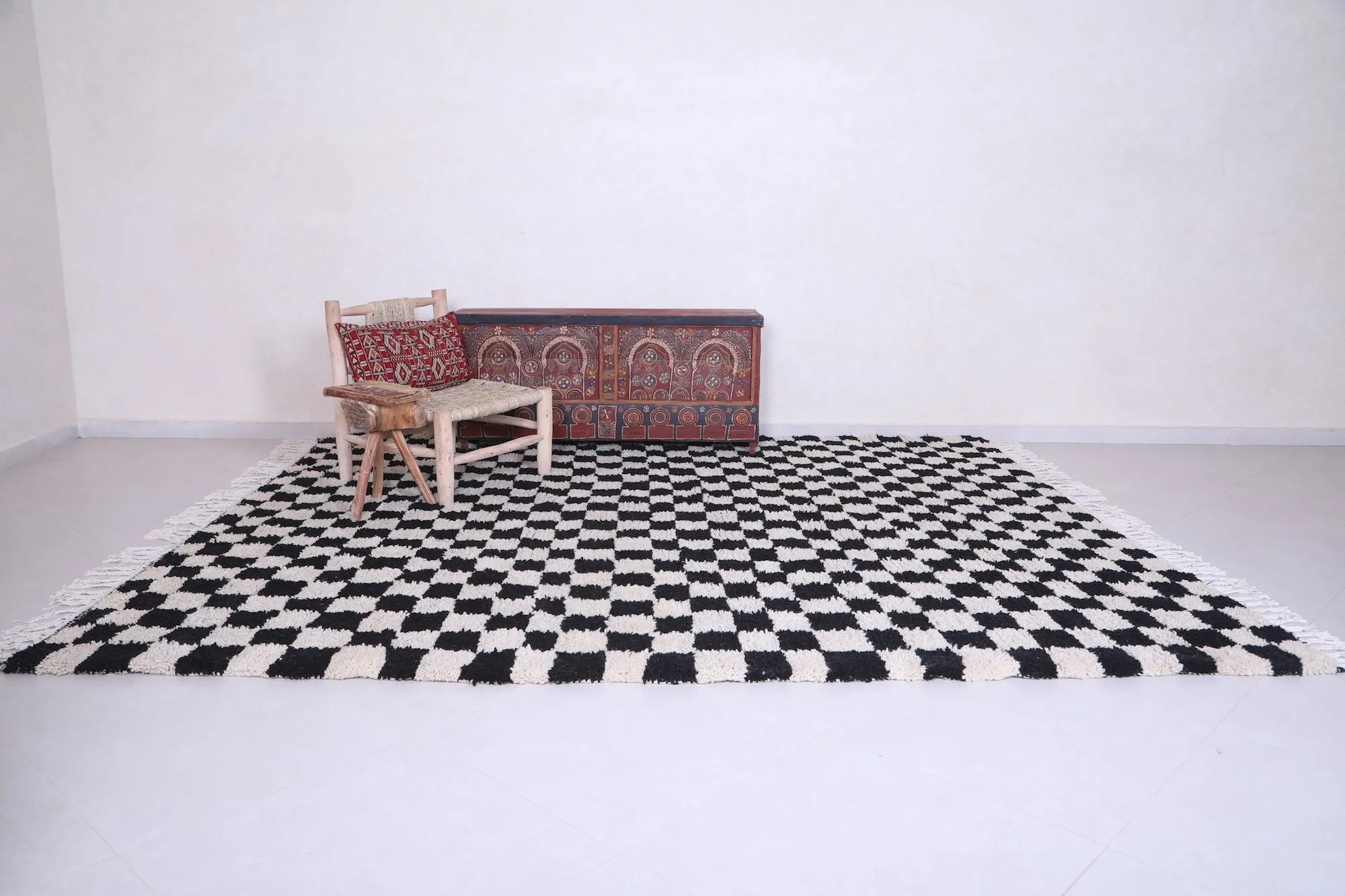 Custom handmade Rug - Checkered Moroccan Rug - Black and Beige rug