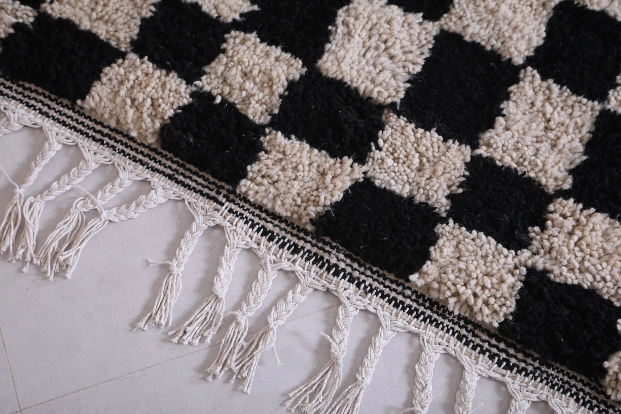 Custom handmade Rug - Checkered Moroccan Rug - Black and Beige rug