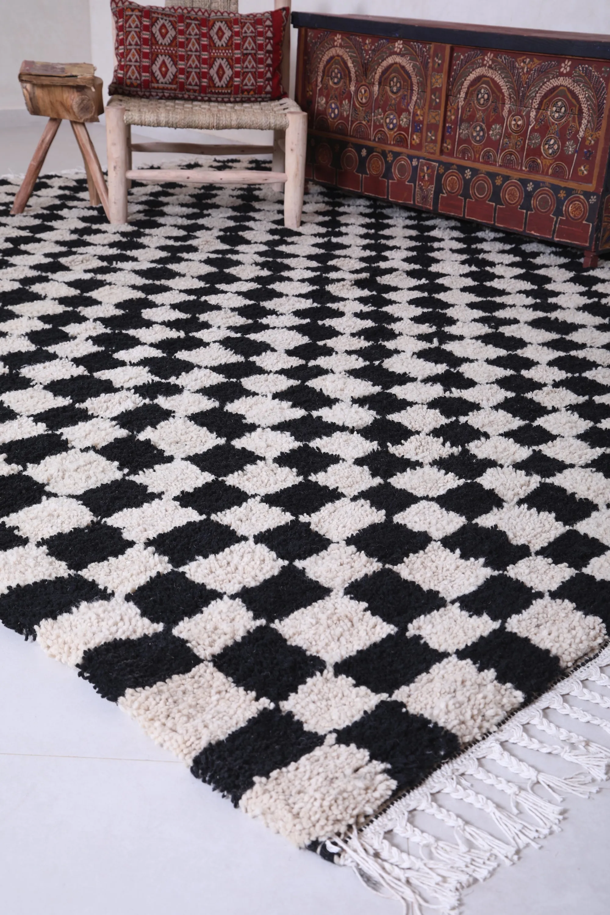 Custom handmade Rug - Checkered Moroccan Rug - Black and Beige rug