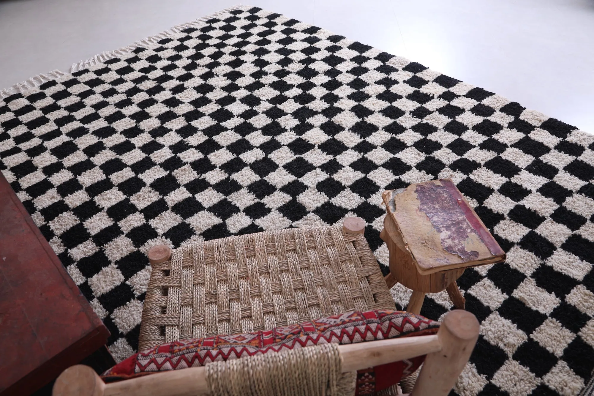 Custom handmade Rug - Checkered Moroccan Rug - Black and Beige rug