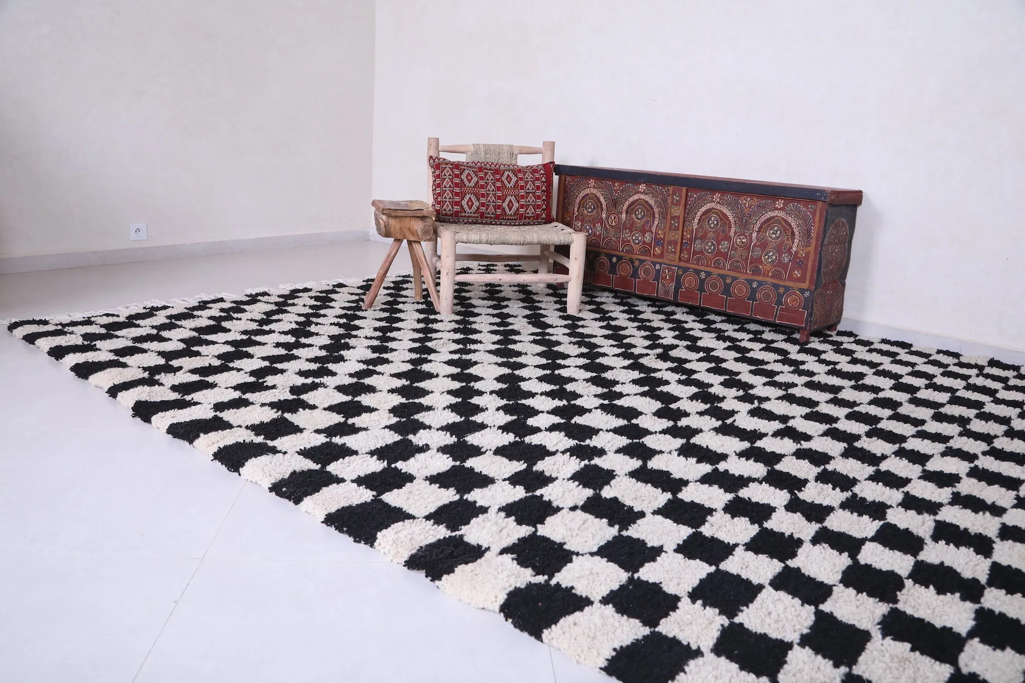 Custom handmade Rug - Checkered Moroccan Rug - Black and Beige rug