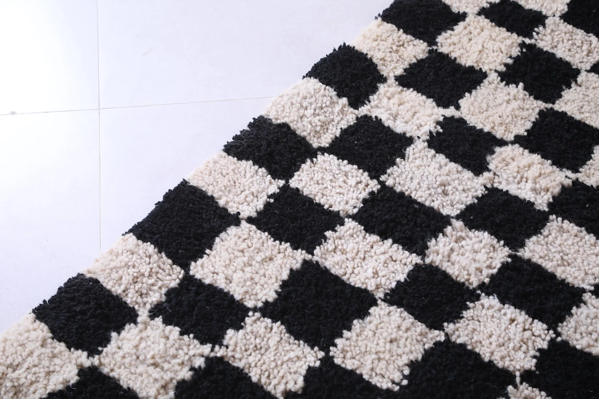 Custom handmade Rug - Checkered Moroccan Rug - Black and Beige rug