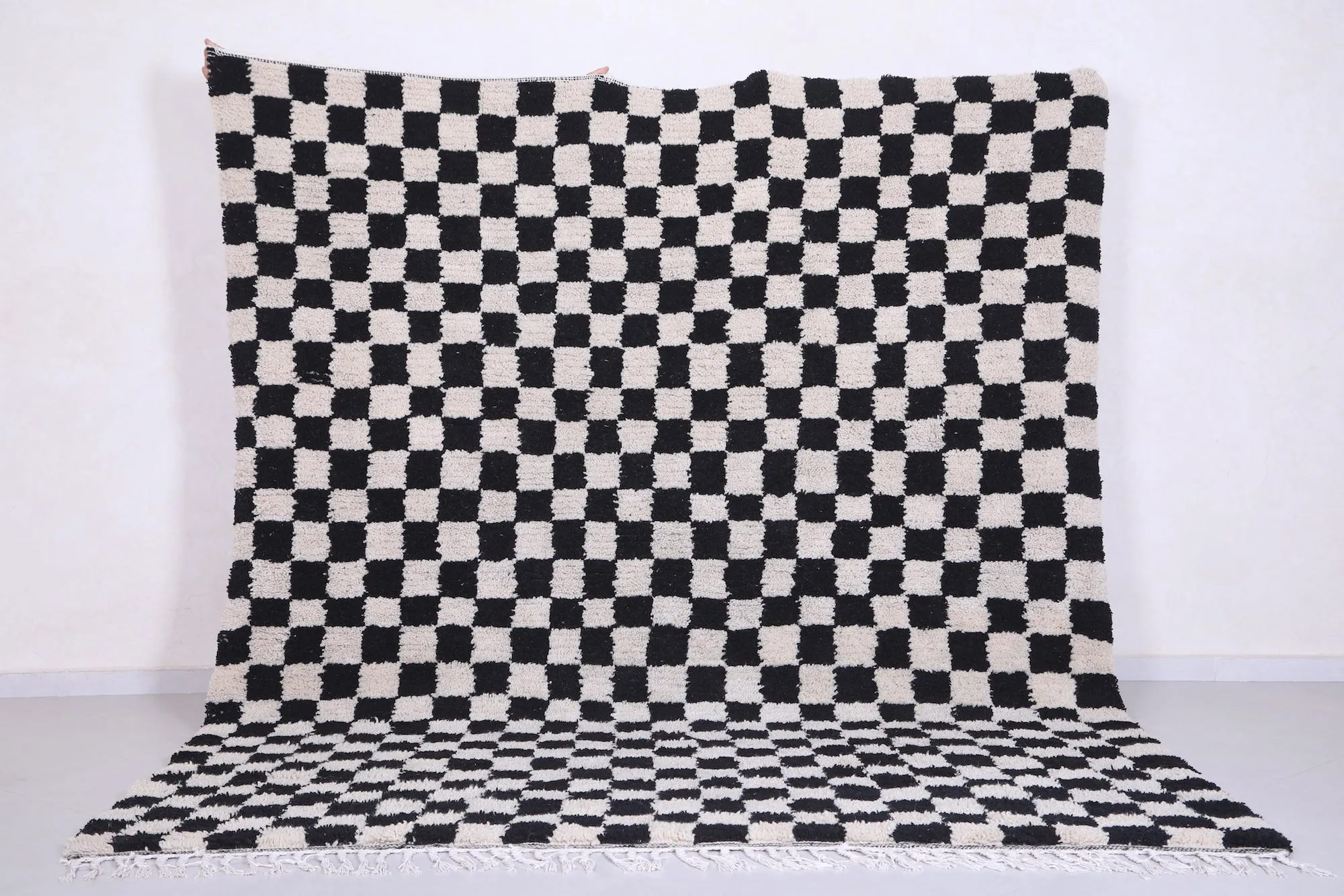 Custom handmade Rug - Checkered Moroccan Rug - Black and Beige rug