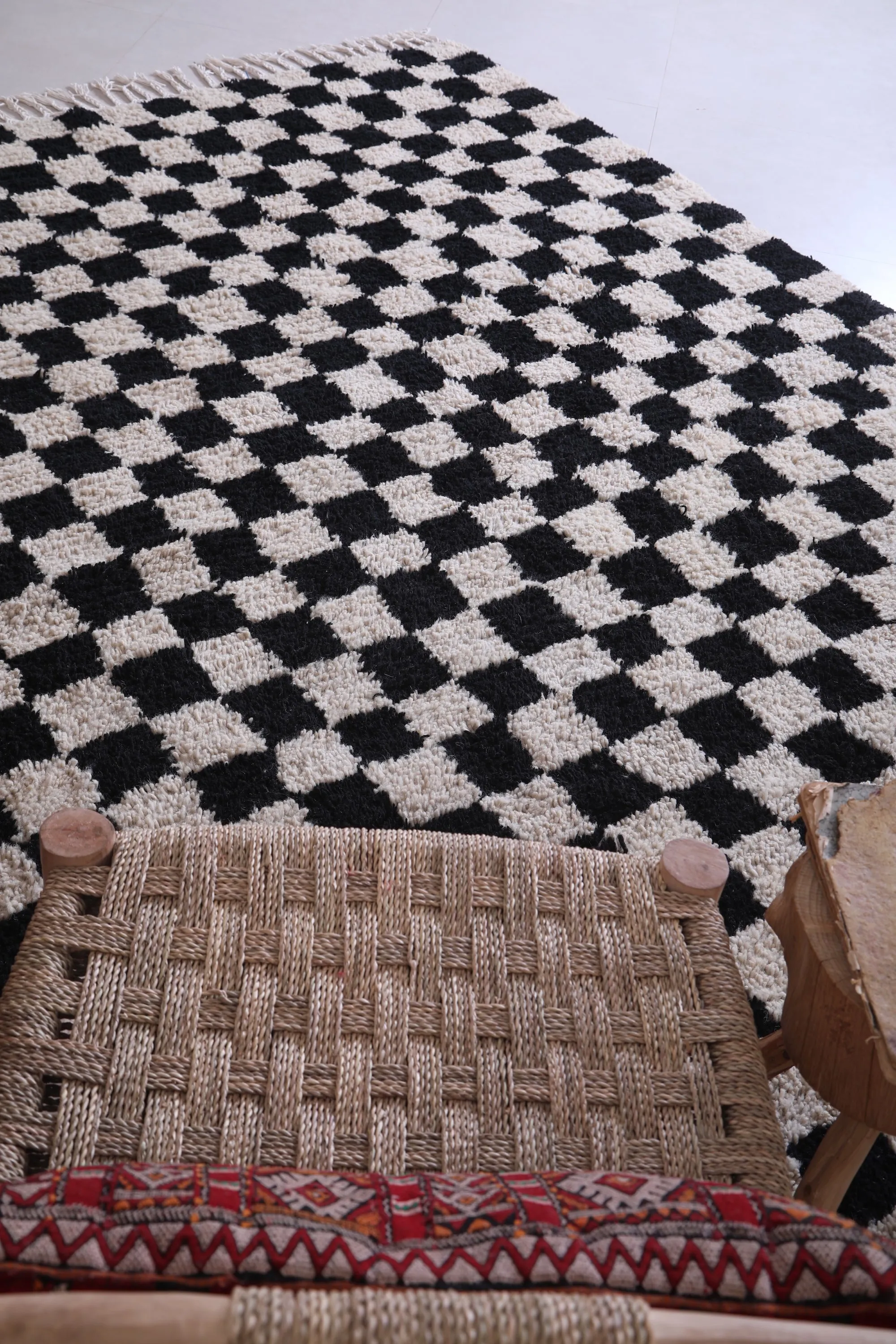 Custom handmade Rug - Checkered Moroccan Rug - Black and Beige rug