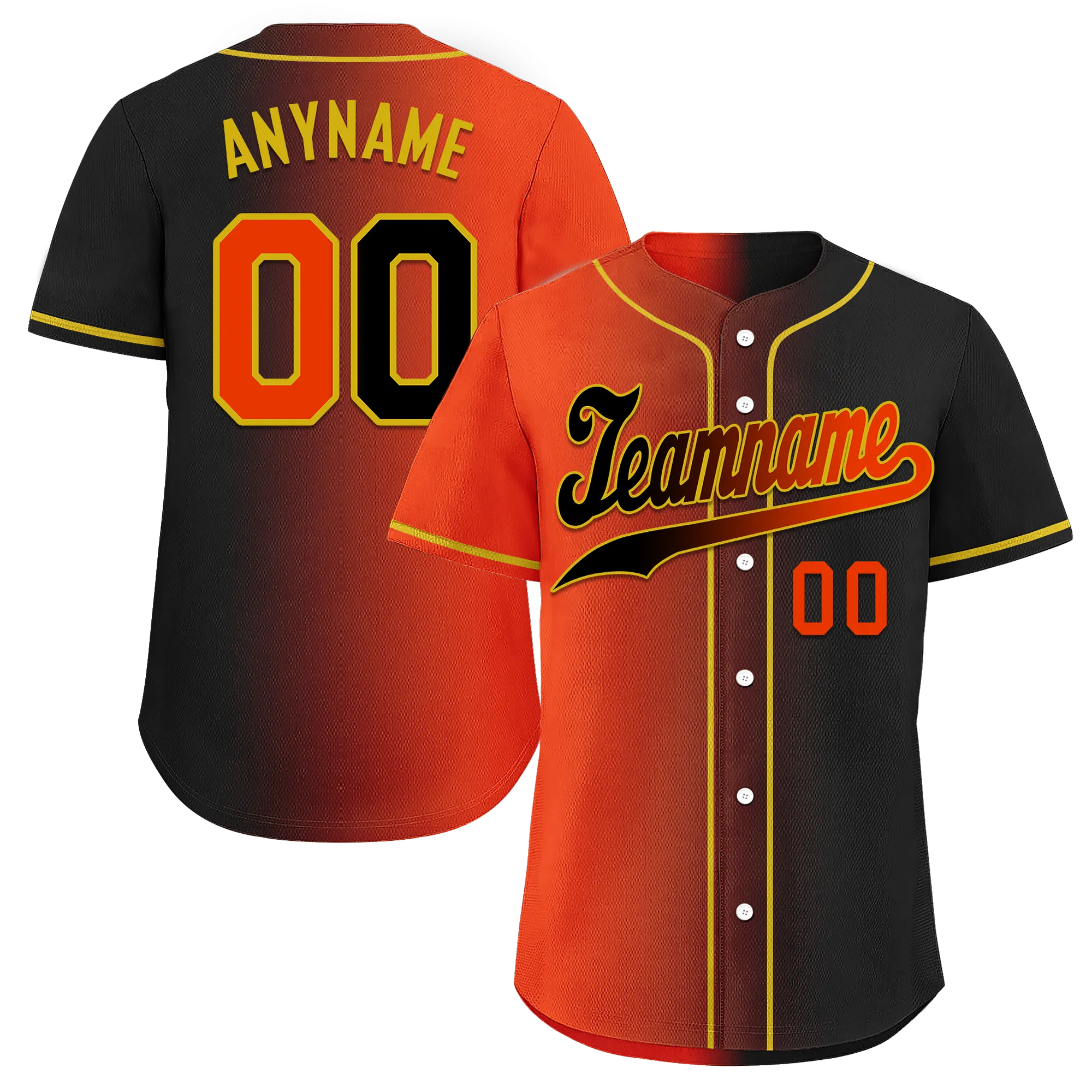 Custom Orange Black Gradient Fashion Personalized Authentic Baseball Jersey BSBJ01-D0a7aa8