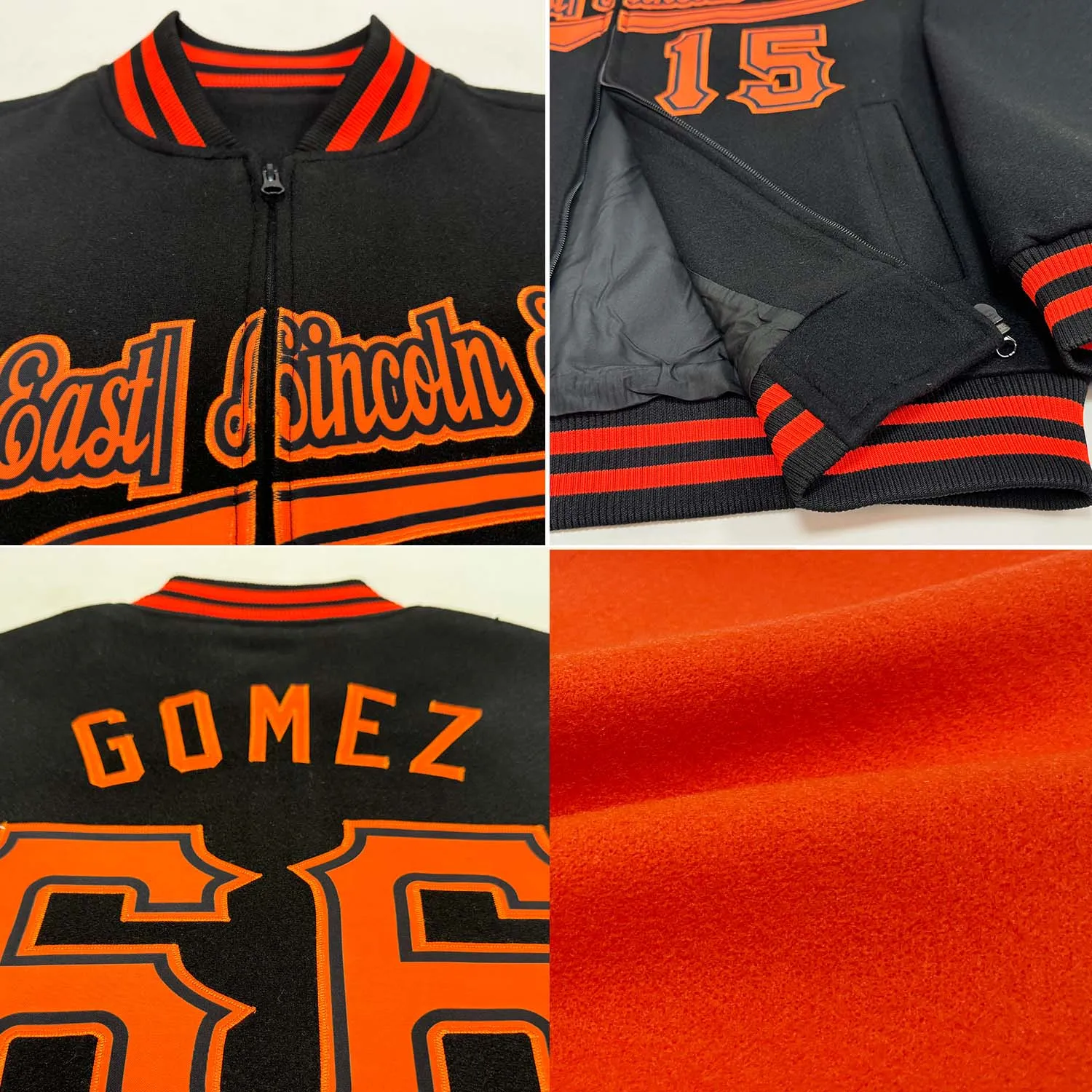 Custom Orange Vintage USA Flag Black-Cream Bomber Varsity Letterman Zipper Jacket
