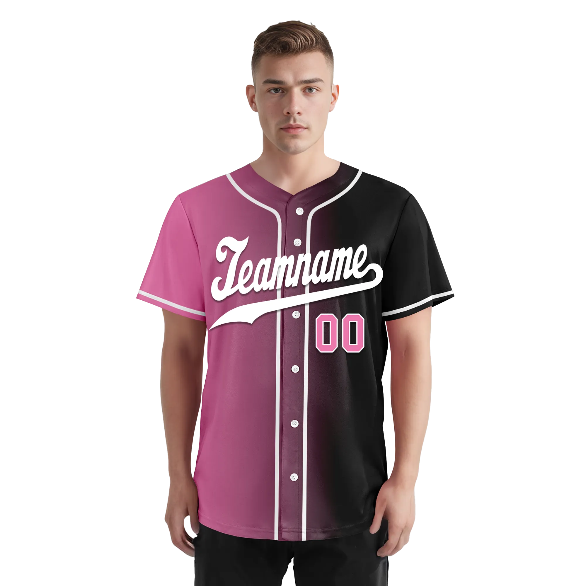 Custom Pink Black Gradient Fashion Personalized Authentic Baseball Jersey BSBJ01-D0a7099
