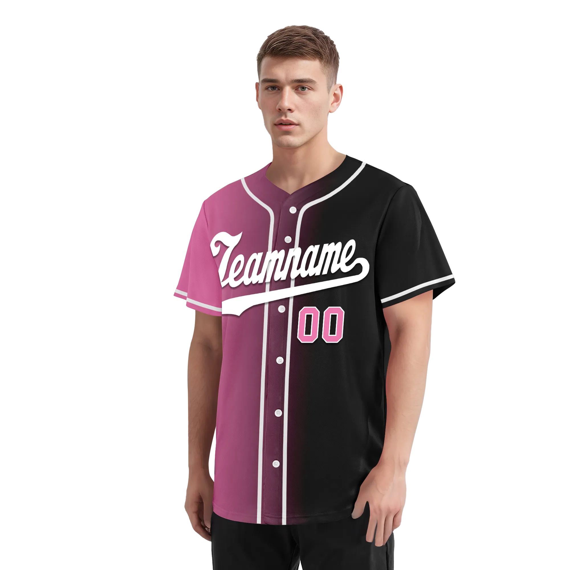 Custom Pink Black Gradient Fashion Personalized Authentic Baseball Jersey BSBJ01-D0a7099