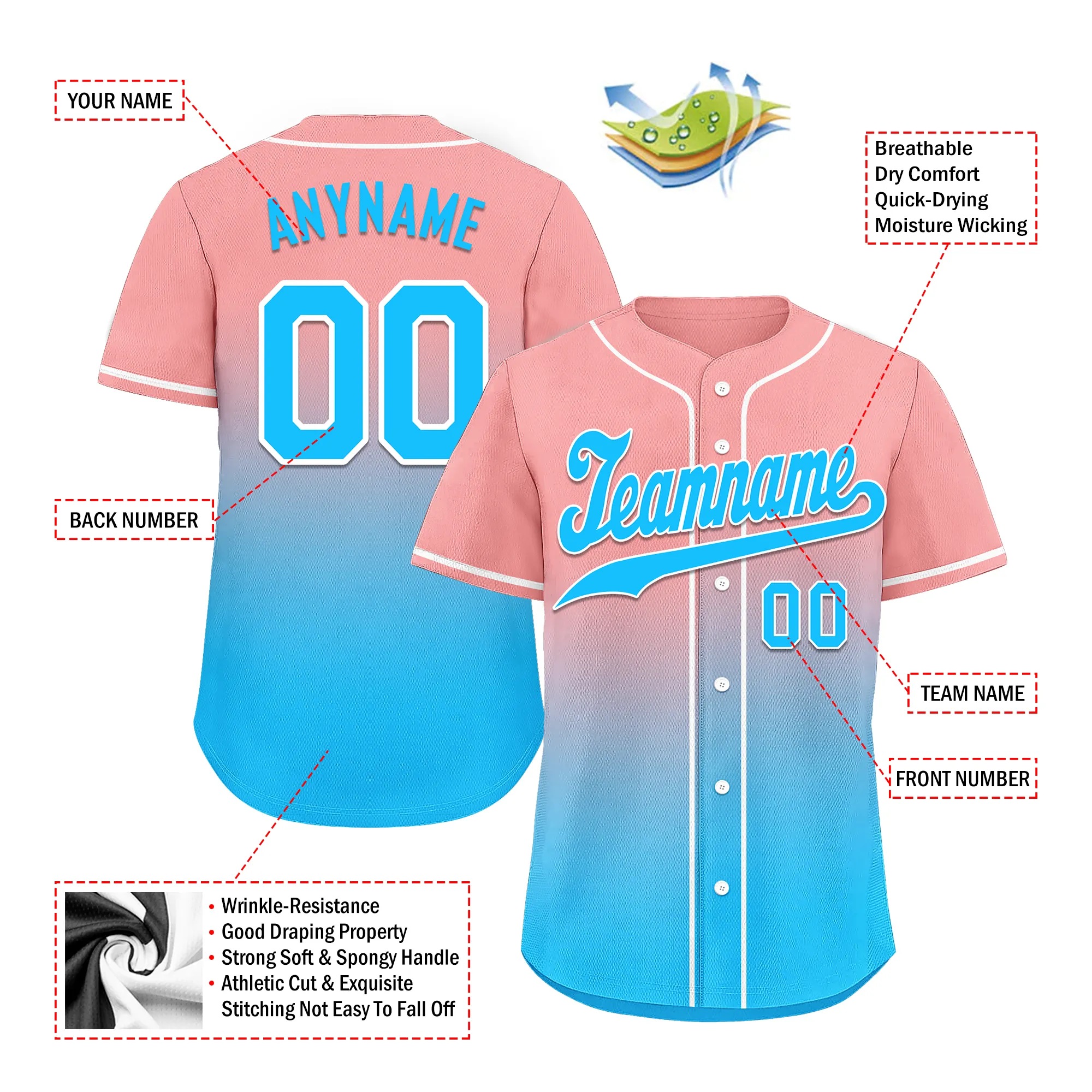 Custom Pink Blue Fade Fashion Personalized Authentic Baseball Jersey BSBJ01-D0a70f8