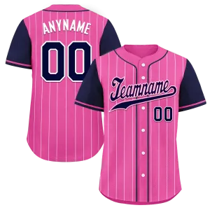 Custom Pink Blue Stripe Fashion Personalized Authentic Baseball Jersey BSBJ01-D017228