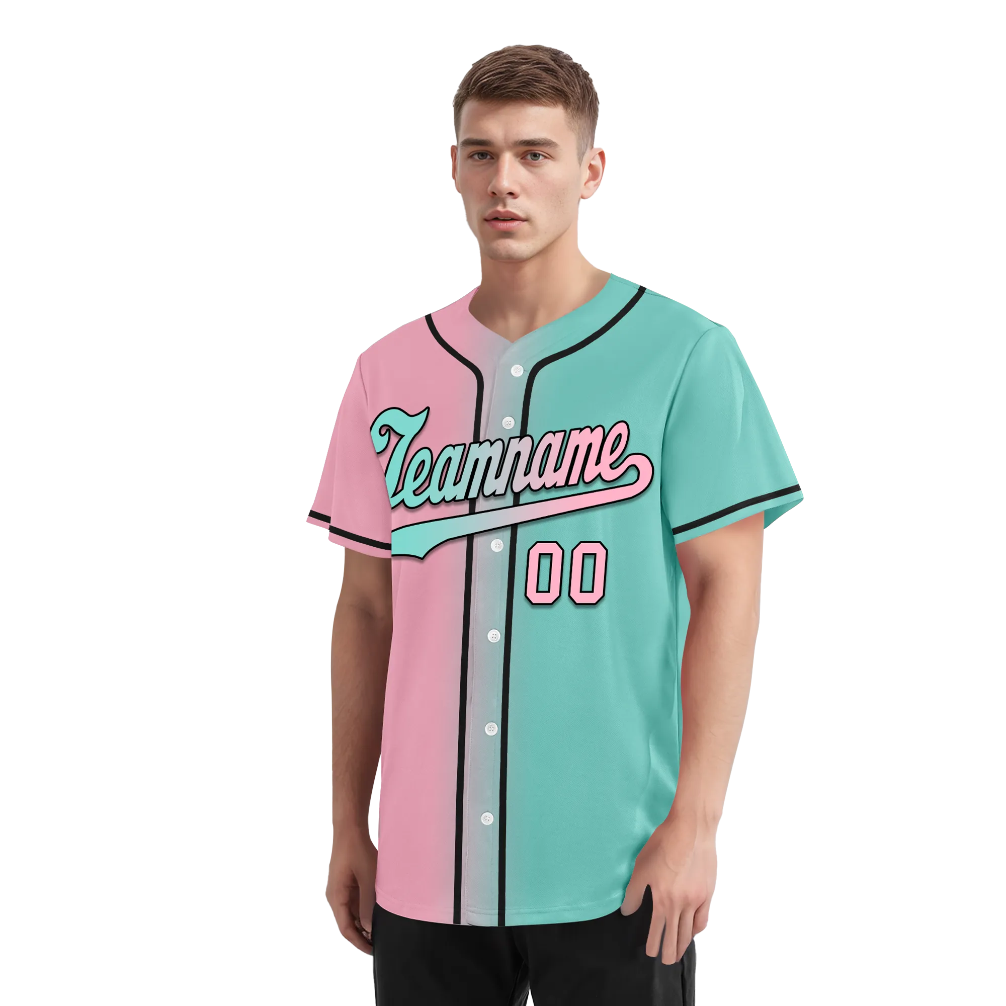 Custom Pink Cyan Gradient Fashion Personalized Authentic Baseball Jersey BSBJ01-D0a708b