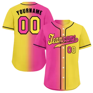 Custom Pink Yellow Gradient Fashion Yellow Authentic Baseball Jersey