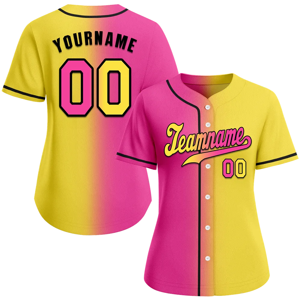 Custom Pink Yellow Gradient Fashion Yellow Authentic Baseball Jersey