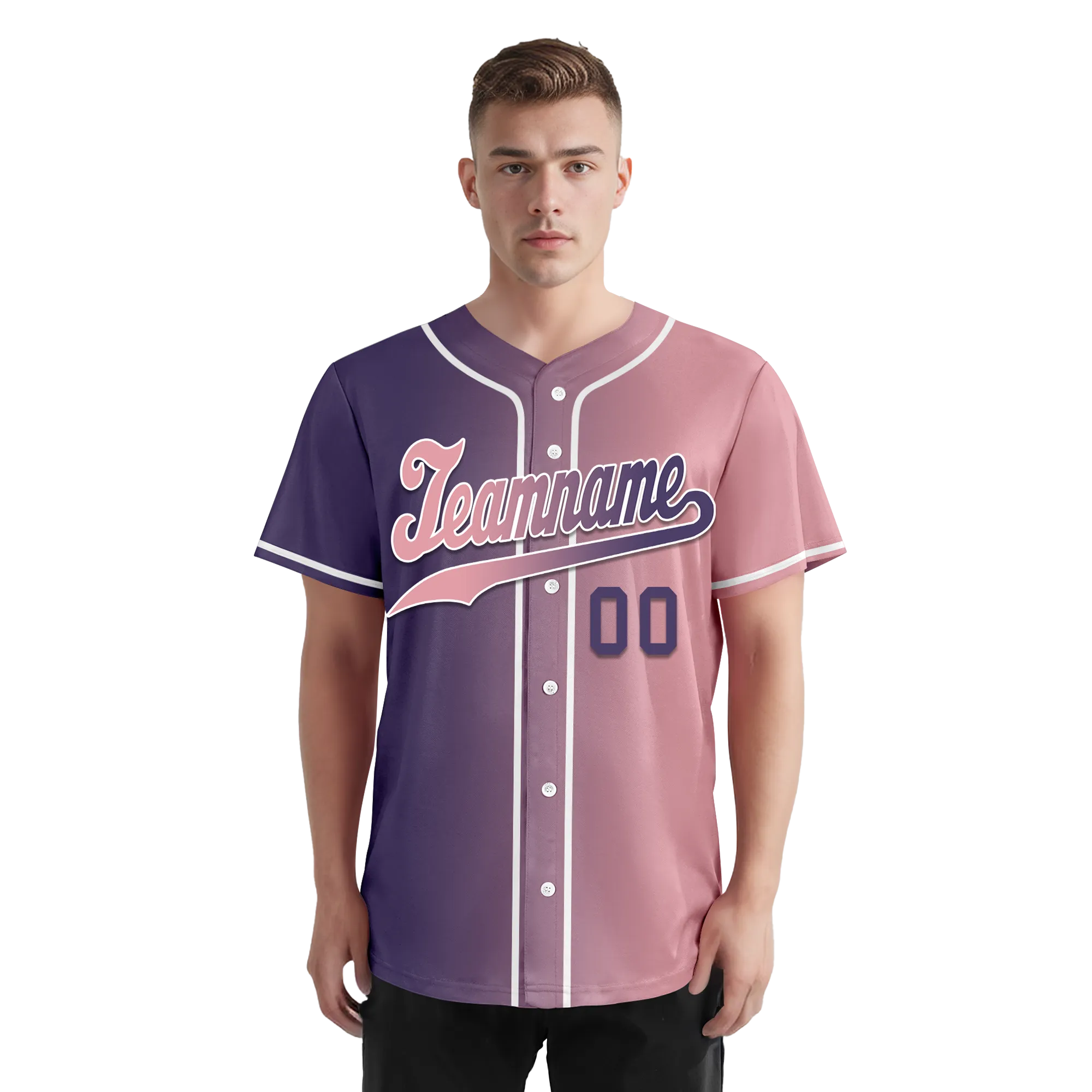 Custom Purple Pink Gradient Fashion Personalized Authentic Baseball Jersey BSBJ01-D0a7a0e