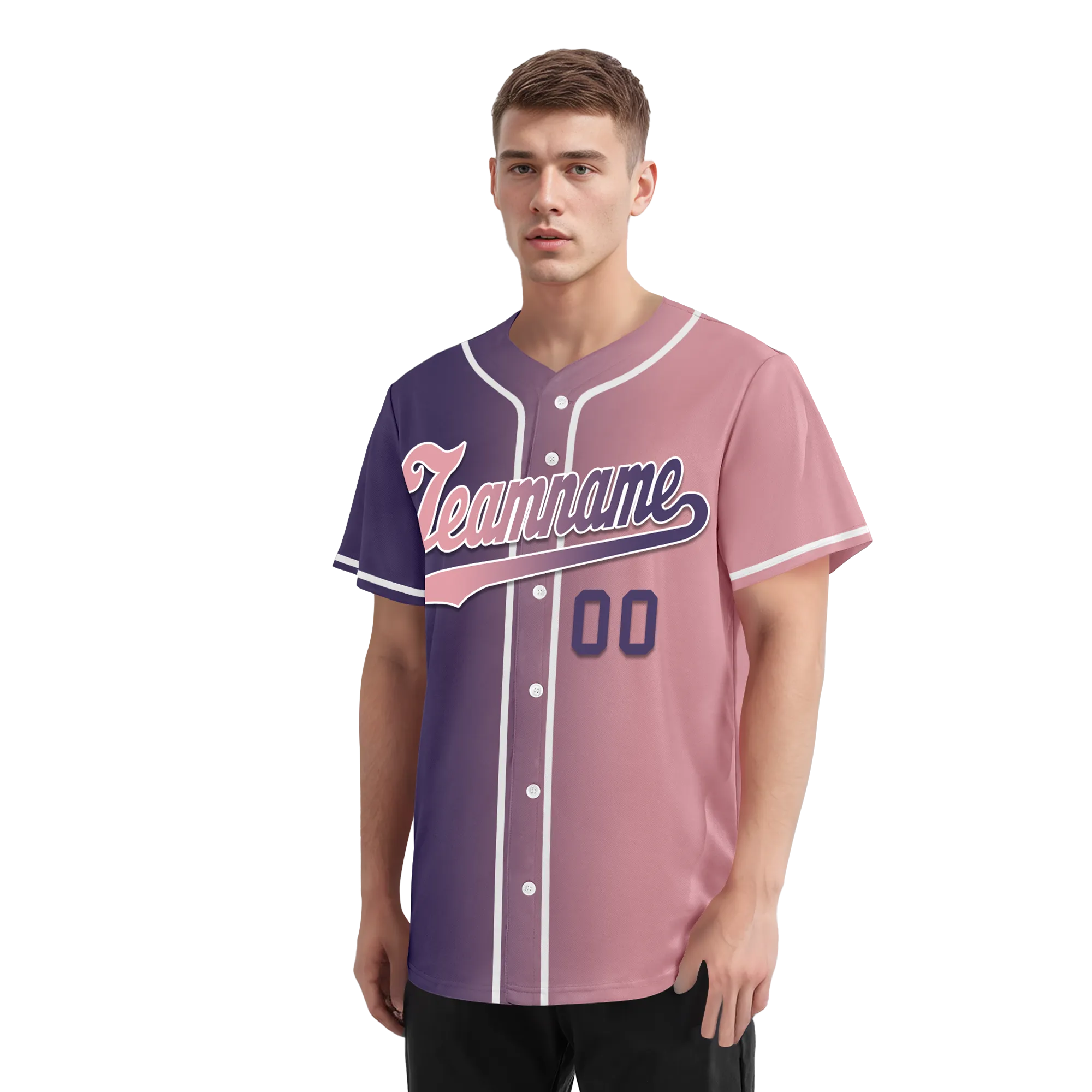 Custom Purple Pink Gradient Fashion Personalized Authentic Baseball Jersey BSBJ01-D0a7a0e