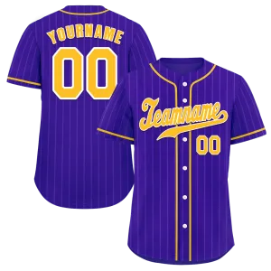 Custom Purple Stripe Fashion Yellow Authentic Baseball Jersey