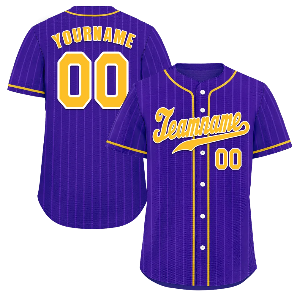 Custom Purple Stripe Fashion Yellow Authentic Baseball Jersey