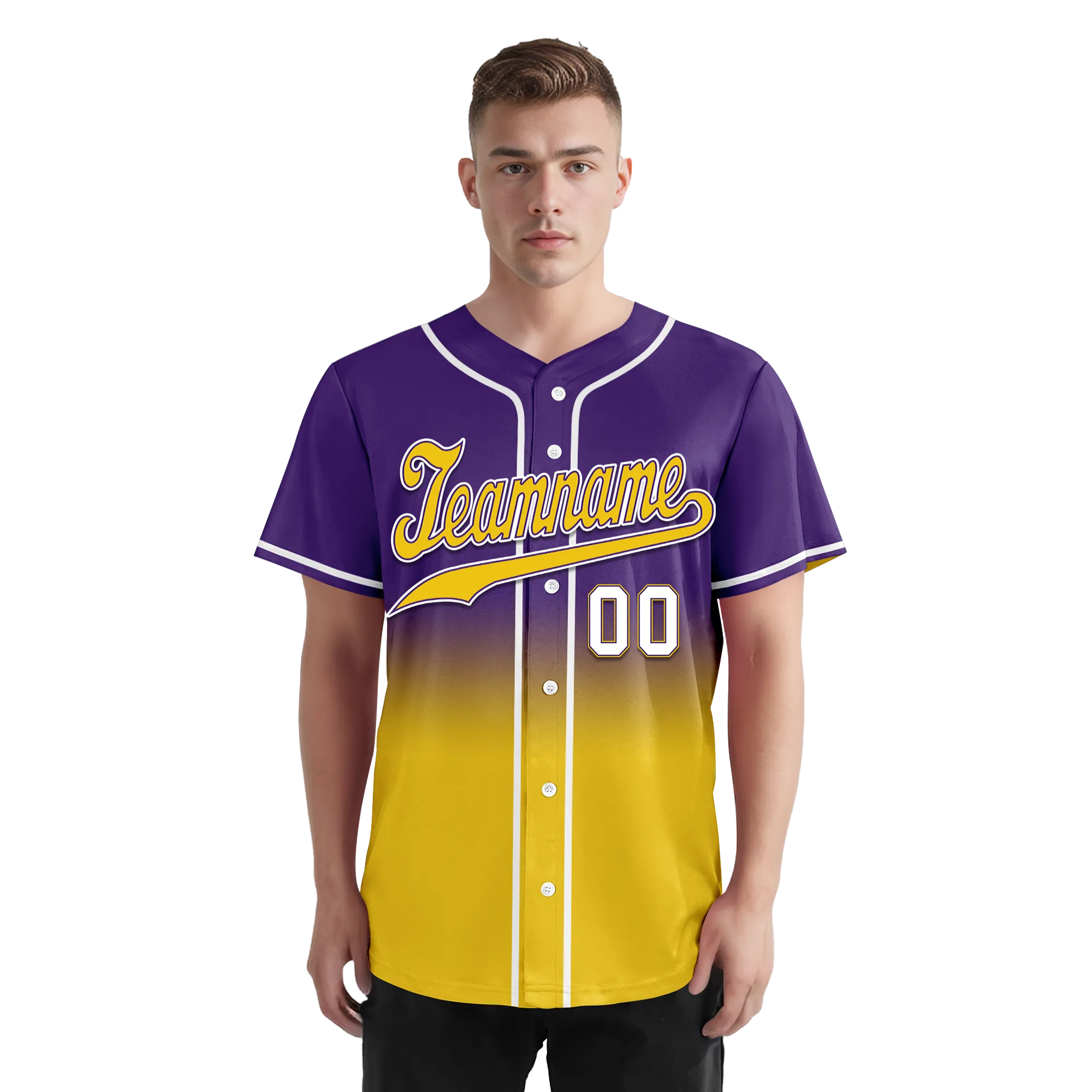 Custom Purple Yellow Fade Fashion Personalized Authentic Baseball Jersey BSBJ01-D0a70cb