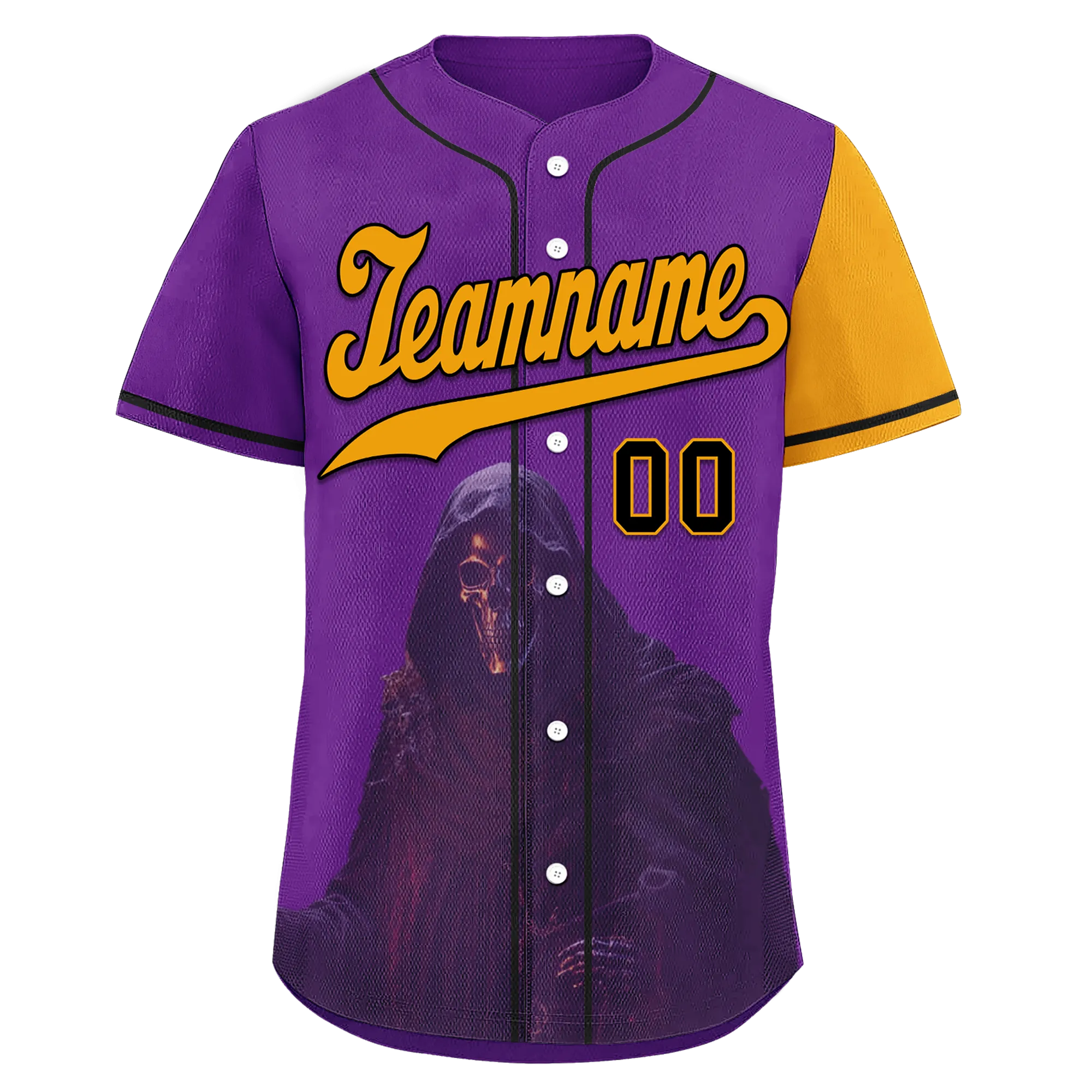 Custom Purple Yellow Skull Fashion Personalized Authentic Baseball Jersey BSBJ01-D017149