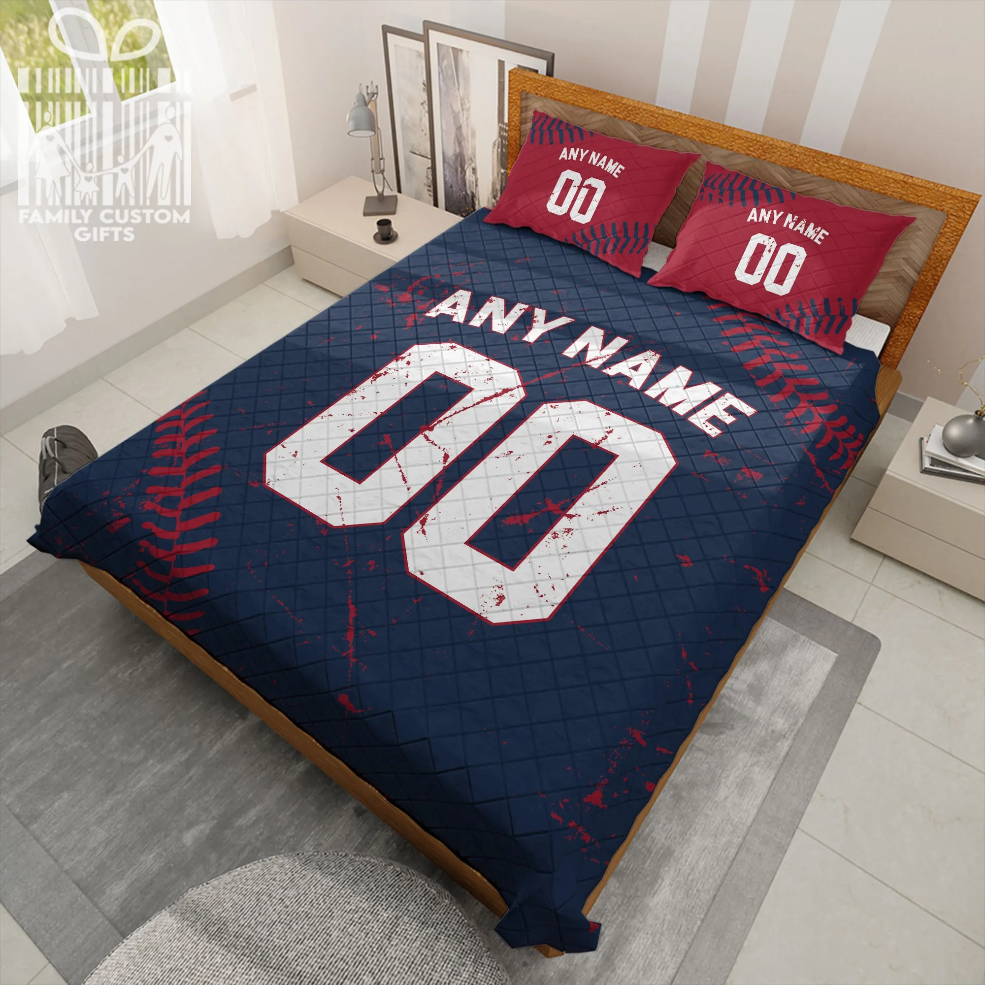 Custom Quilt Sets Atlanta Jersey Personalized Baseball Premium Quilt Bedding for Men Women