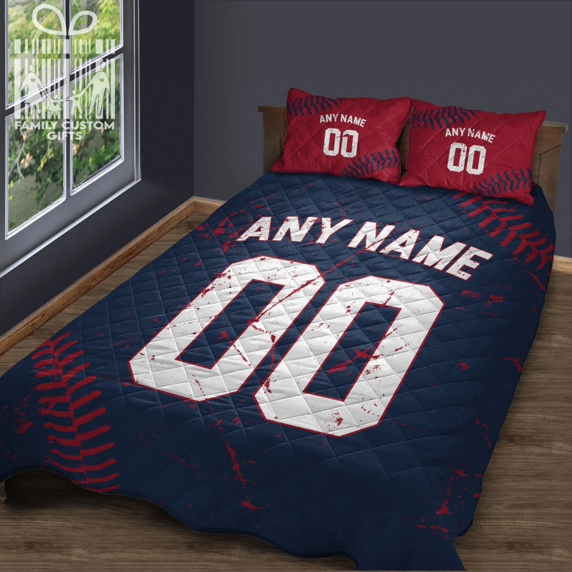 Custom Quilt Sets Atlanta Jersey Personalized Baseball Premium Quilt Bedding for Men Women