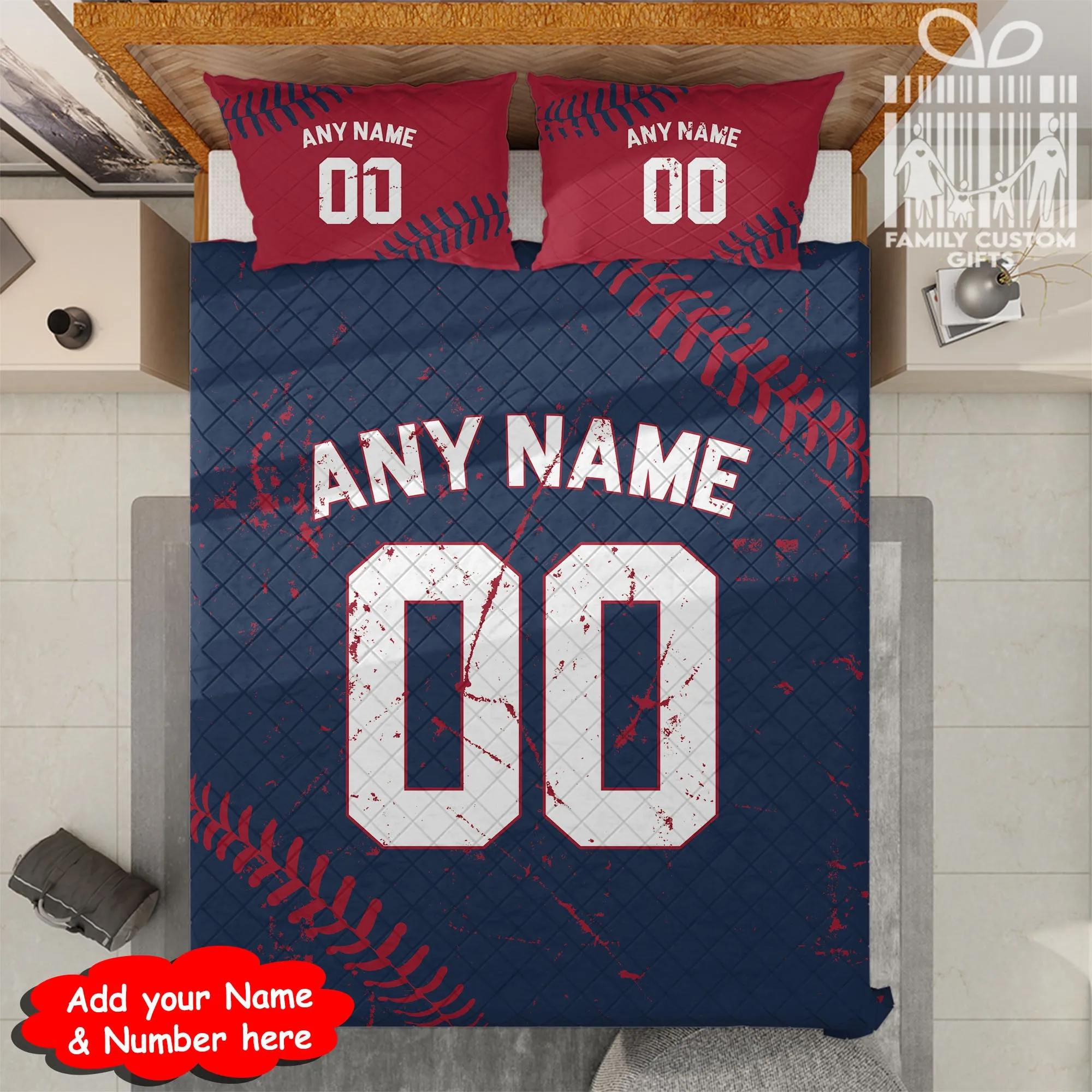 Custom Quilt Sets Atlanta Jersey Personalized Baseball Premium Quilt Bedding for Men Women