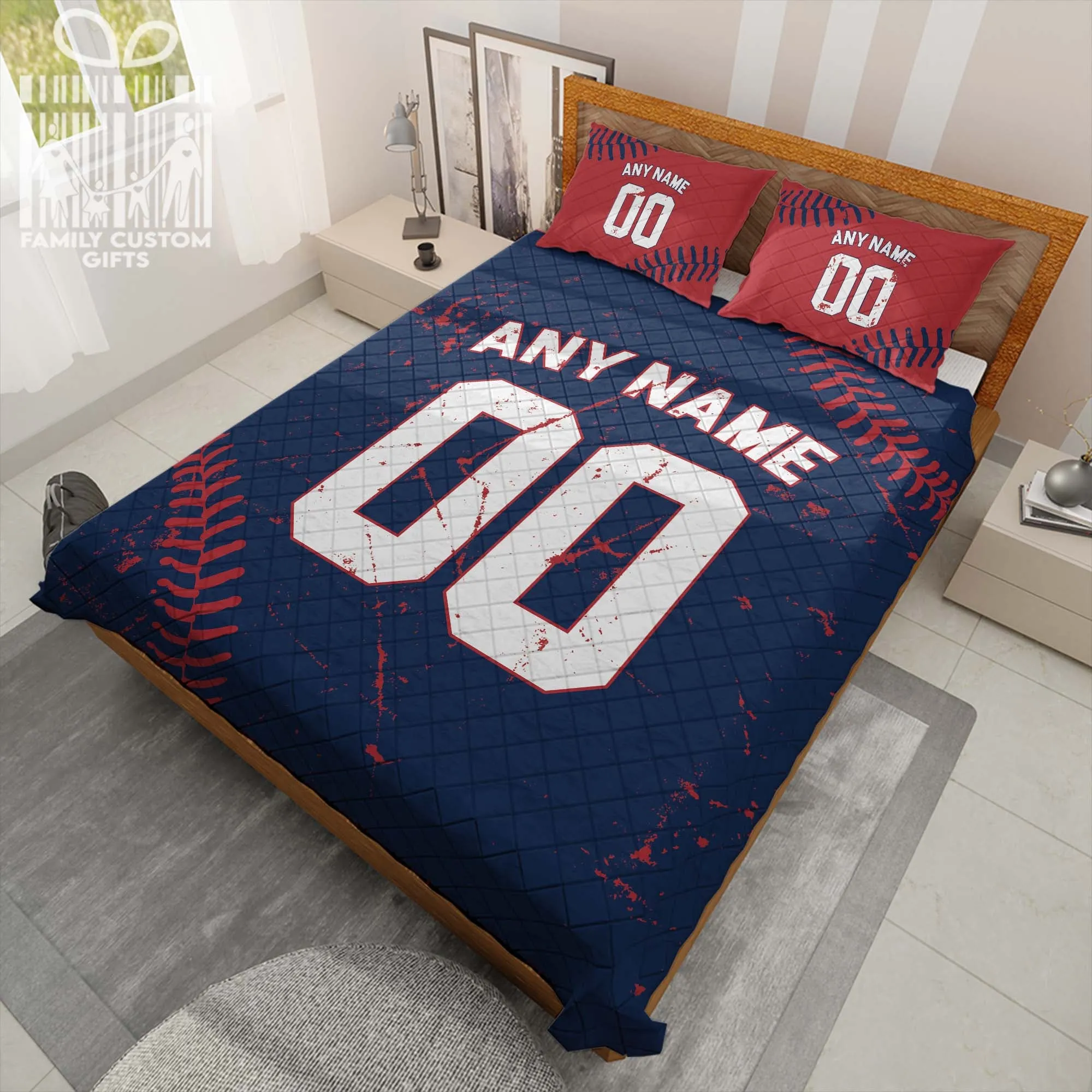 Custom Quilt Sets Boston Jersey Personalized Baseball Premium Quilt Bedding for Men Women