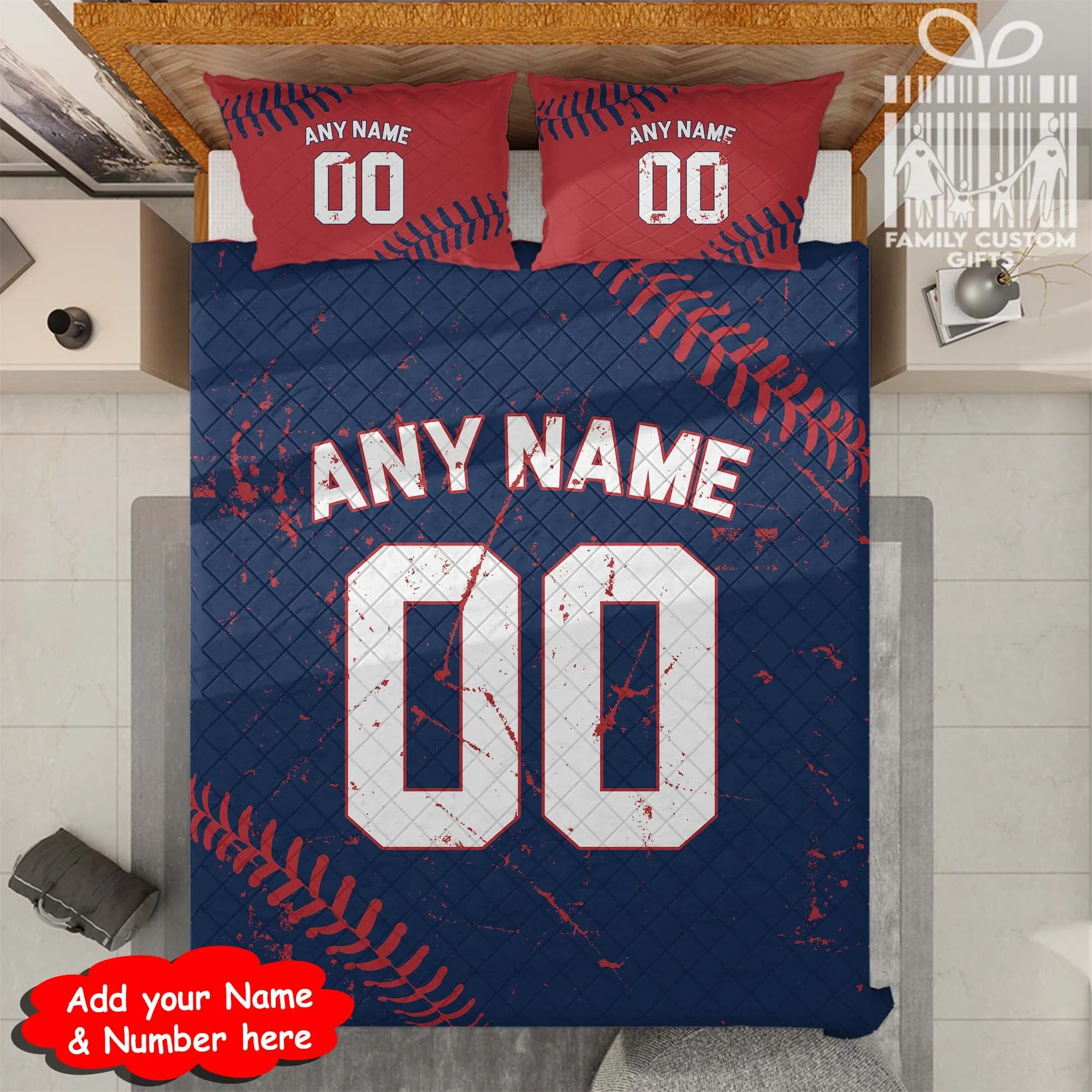 Custom Quilt Sets Boston Jersey Personalized Baseball Premium Quilt Bedding for Men Women
