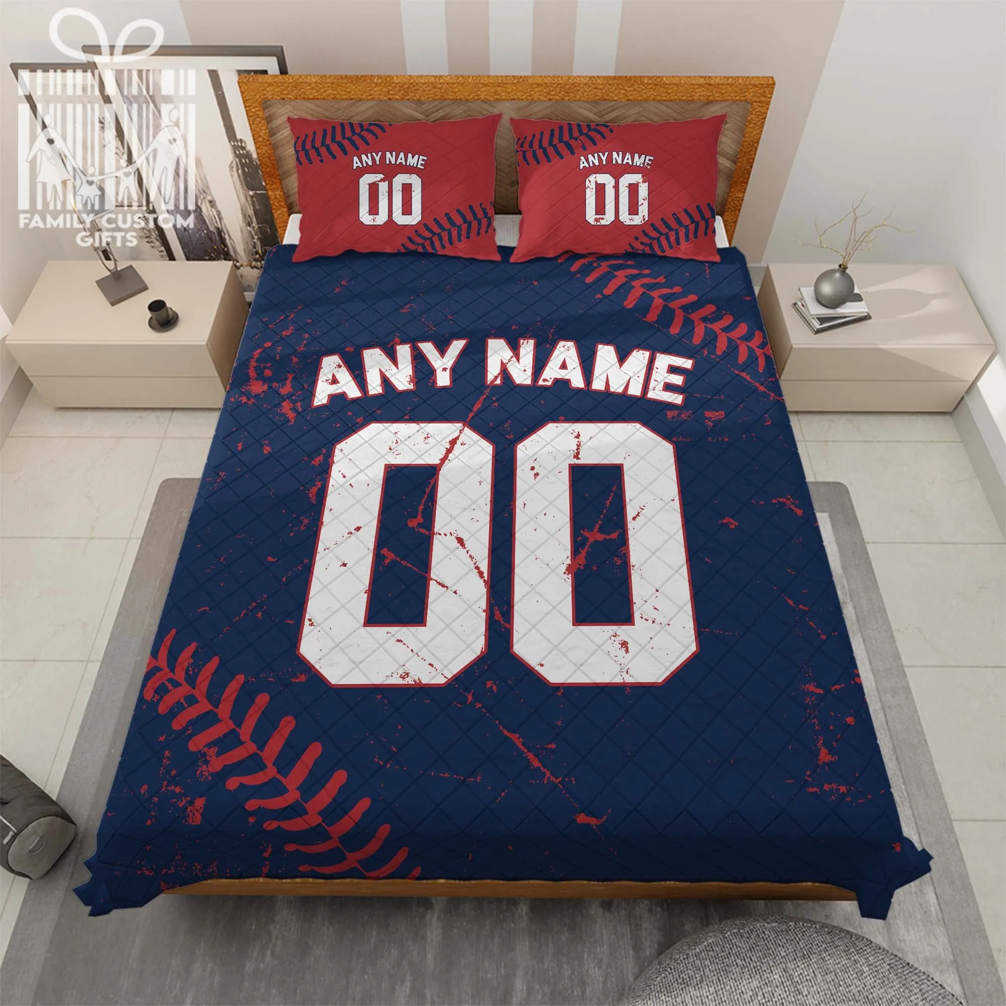 Custom Quilt Sets Boston Jersey Personalized Baseball Premium Quilt Bedding for Men Women