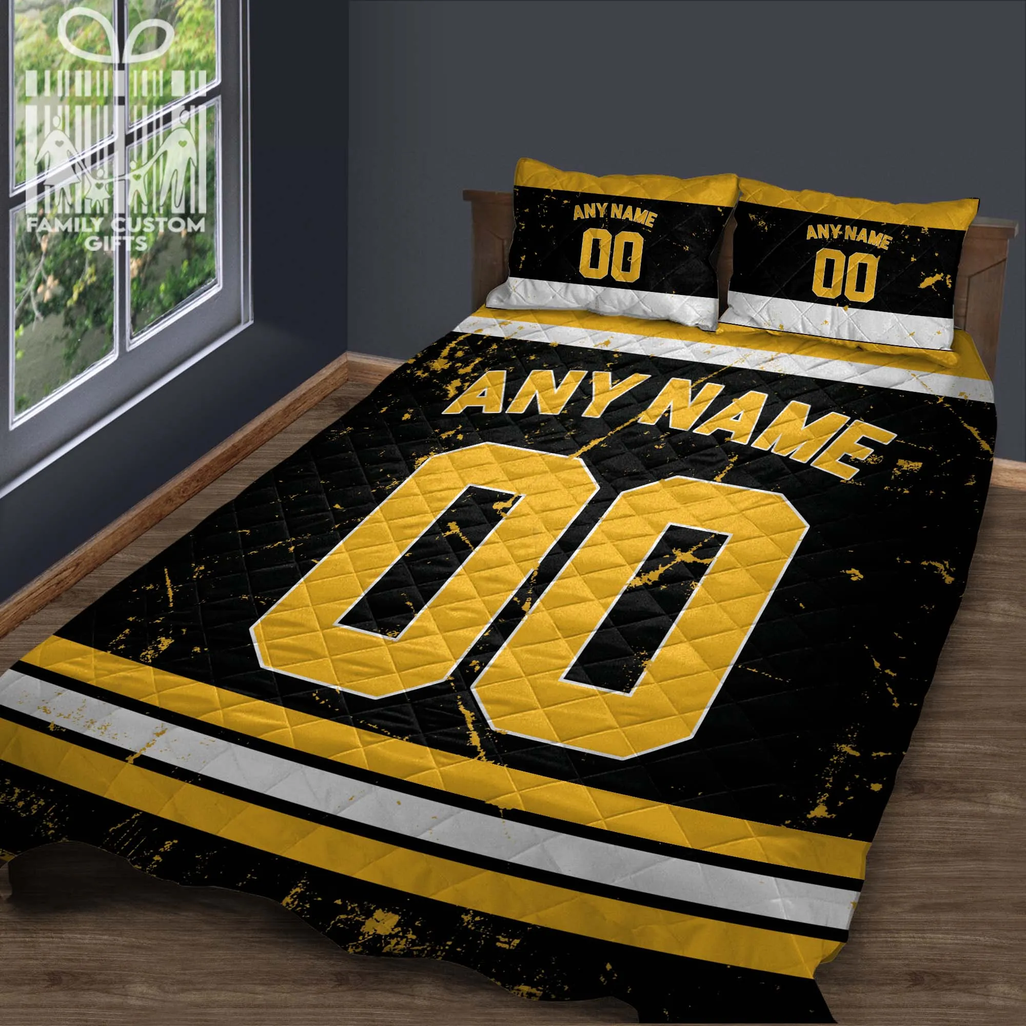 Custom Quilt Sets Boston Jersey Personalized Ice hockey Premium Quilt Bedding for Men Women