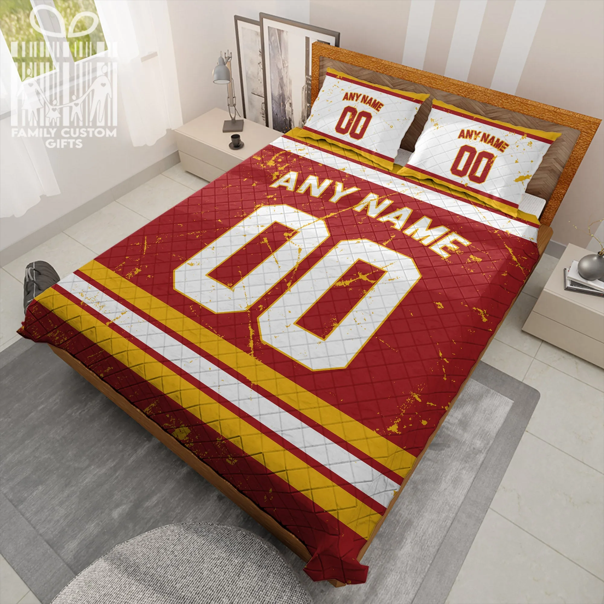 Custom Quilt Sets Calgary Jersey Personalized Ice hockey Premium Quilt Bedding for Men Women