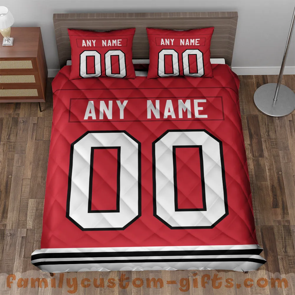 Custom Quilt Sets Chicago Jersey Personalized Ice hockey Premium Quilt Bedding for Men Women