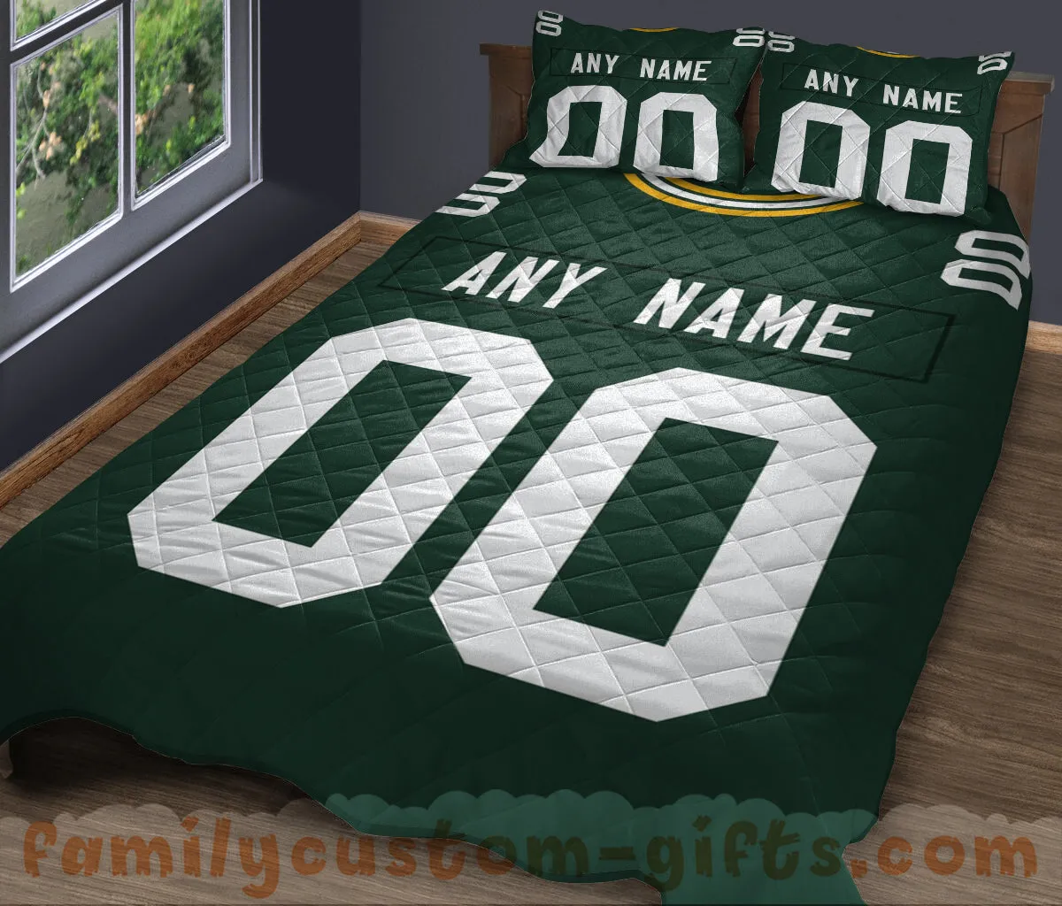 Custom Quilt Sets Green Bay Jersey Personalized Football Premium Quilt Bedding for Men Women