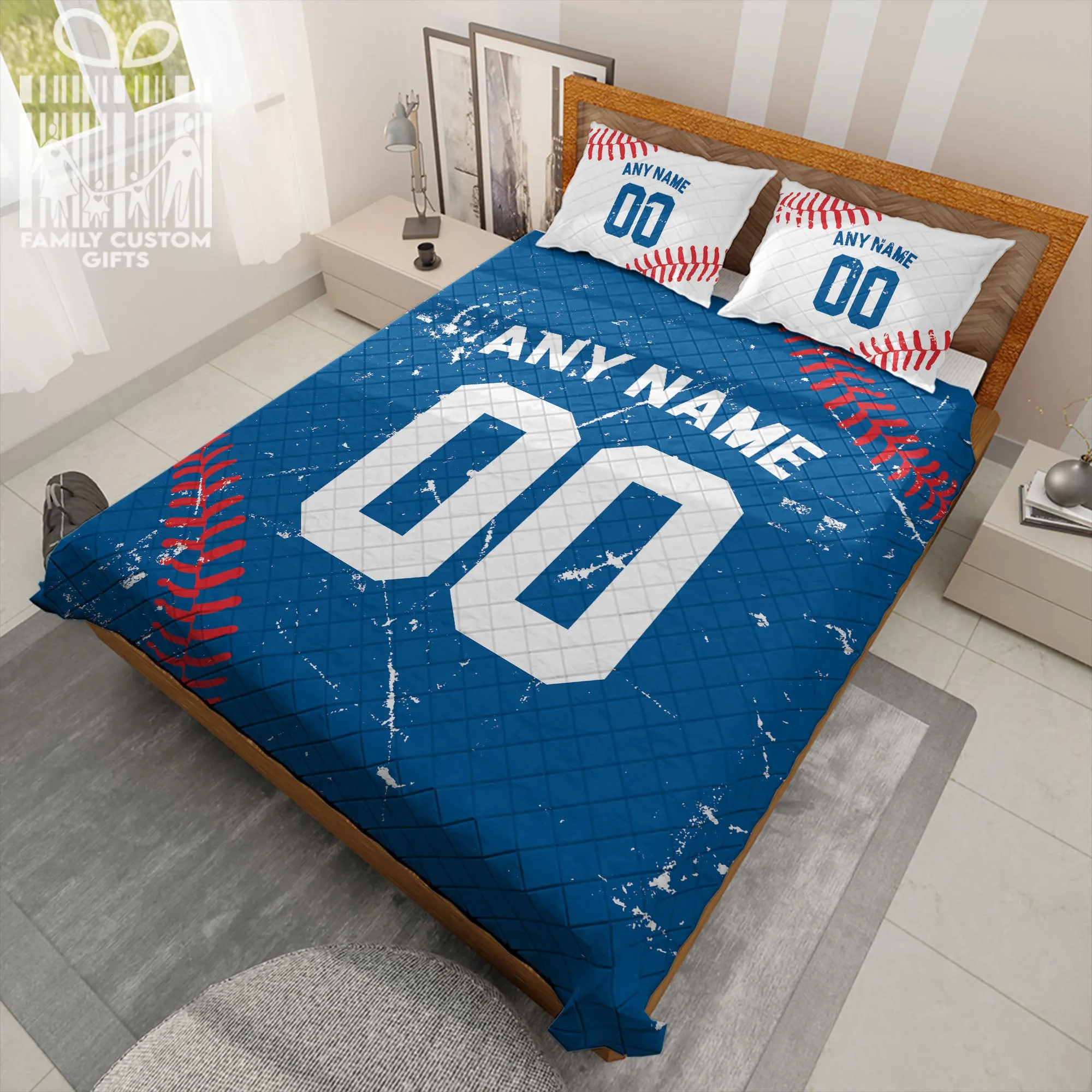 Custom Quilt Sets Los Angeles Jersey Personalized Baseball Premium Quilt Bedding for Men Women