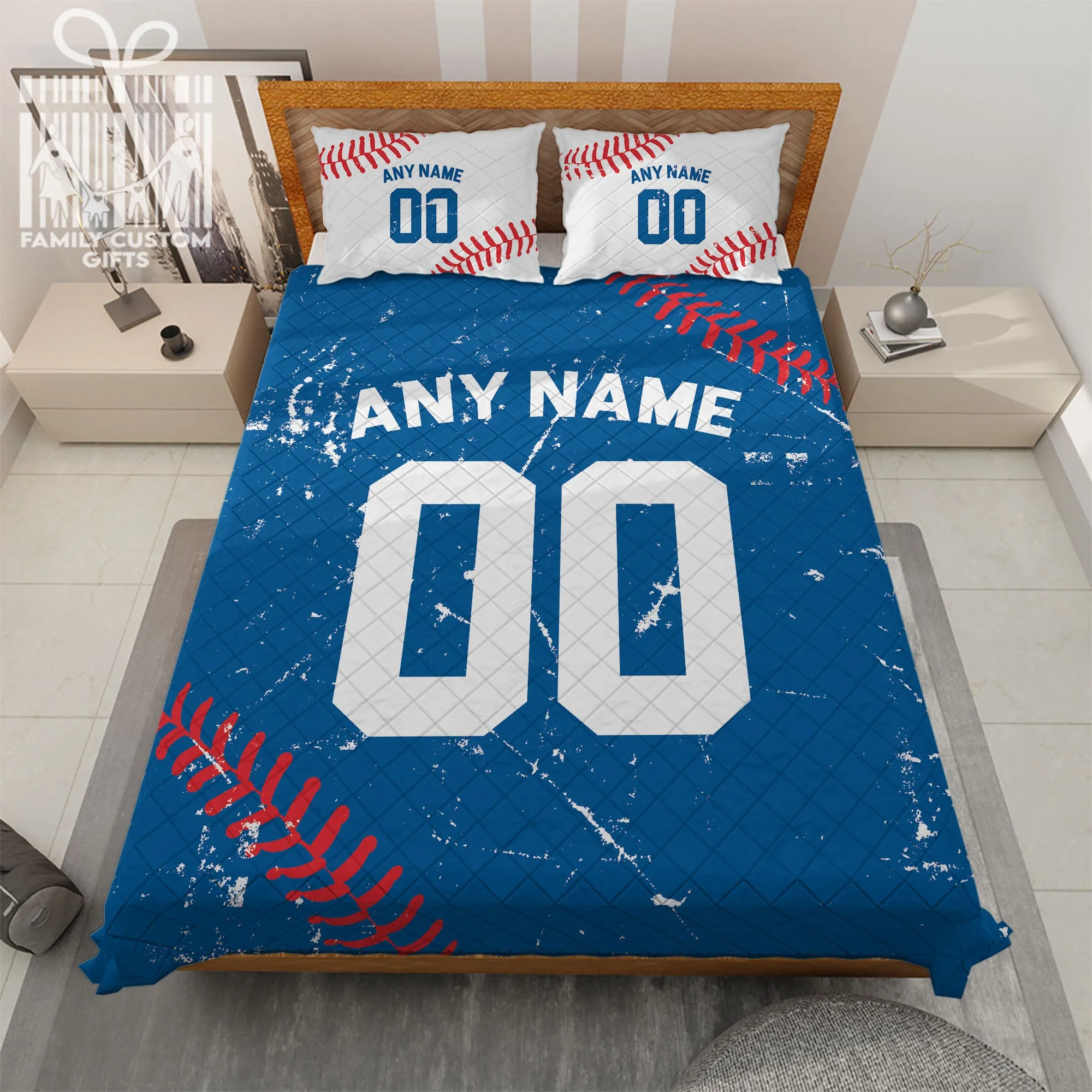 Custom Quilt Sets Los Angeles Jersey Personalized Baseball Premium Quilt Bedding for Men Women