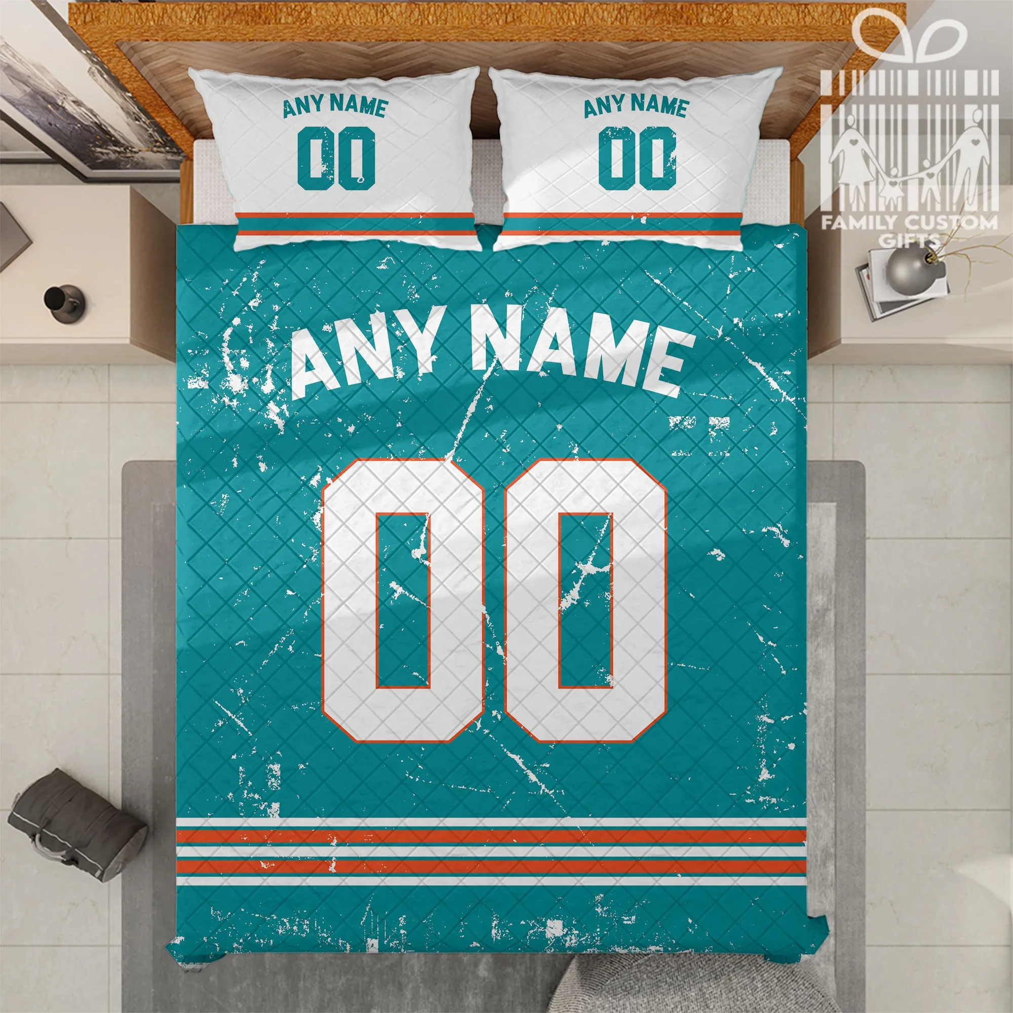 Custom Quilt Sets Miami Jersey Personalized Football Premium Quilt Bedding for Men Women