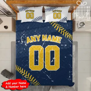 Custom Quilt Sets Milwaukee Jersey Personalized Baseball Premium Quilt Bedding for Men Women