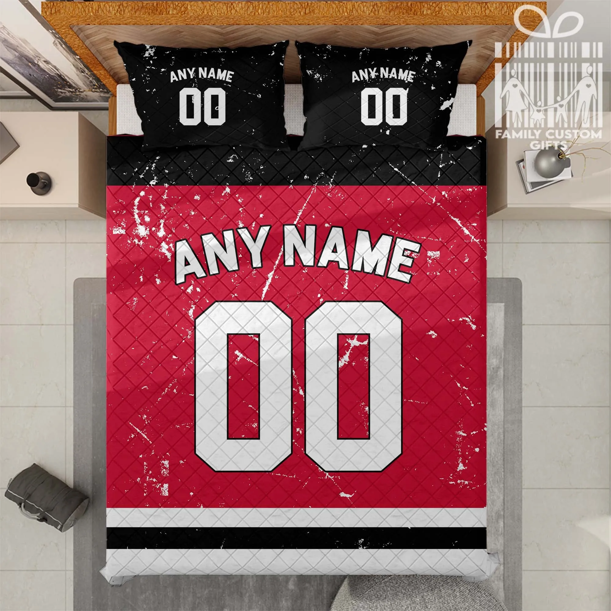 Custom Quilt Sets New Jersey Personalized Ice hockey Premium Quilt Bedding for Men Women