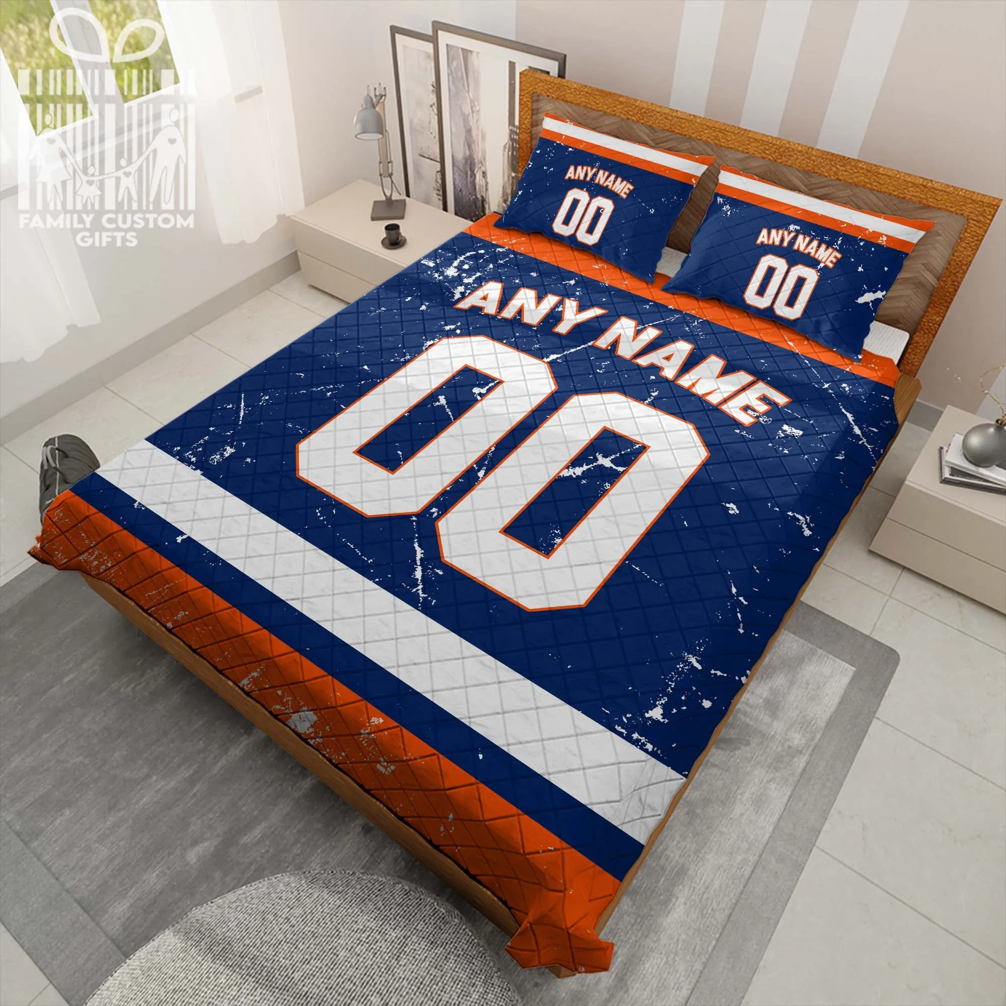 Custom Quilt Sets New York Jersey Personalized Ice hockey Premium Quilt Bedding for Men Women