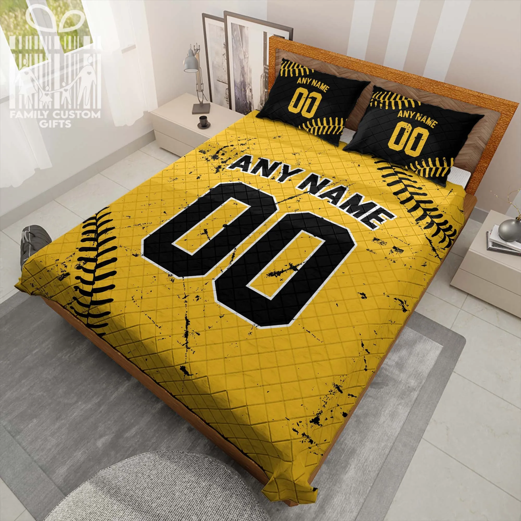 Custom Quilt Sets Pittsburgh Jersey Personalized Baseball Premium Quilt Bedding for Men Women