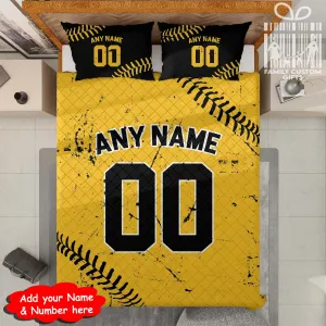 Custom Quilt Sets Pittsburgh Jersey Personalized Baseball Premium Quilt Bedding for Men Women
