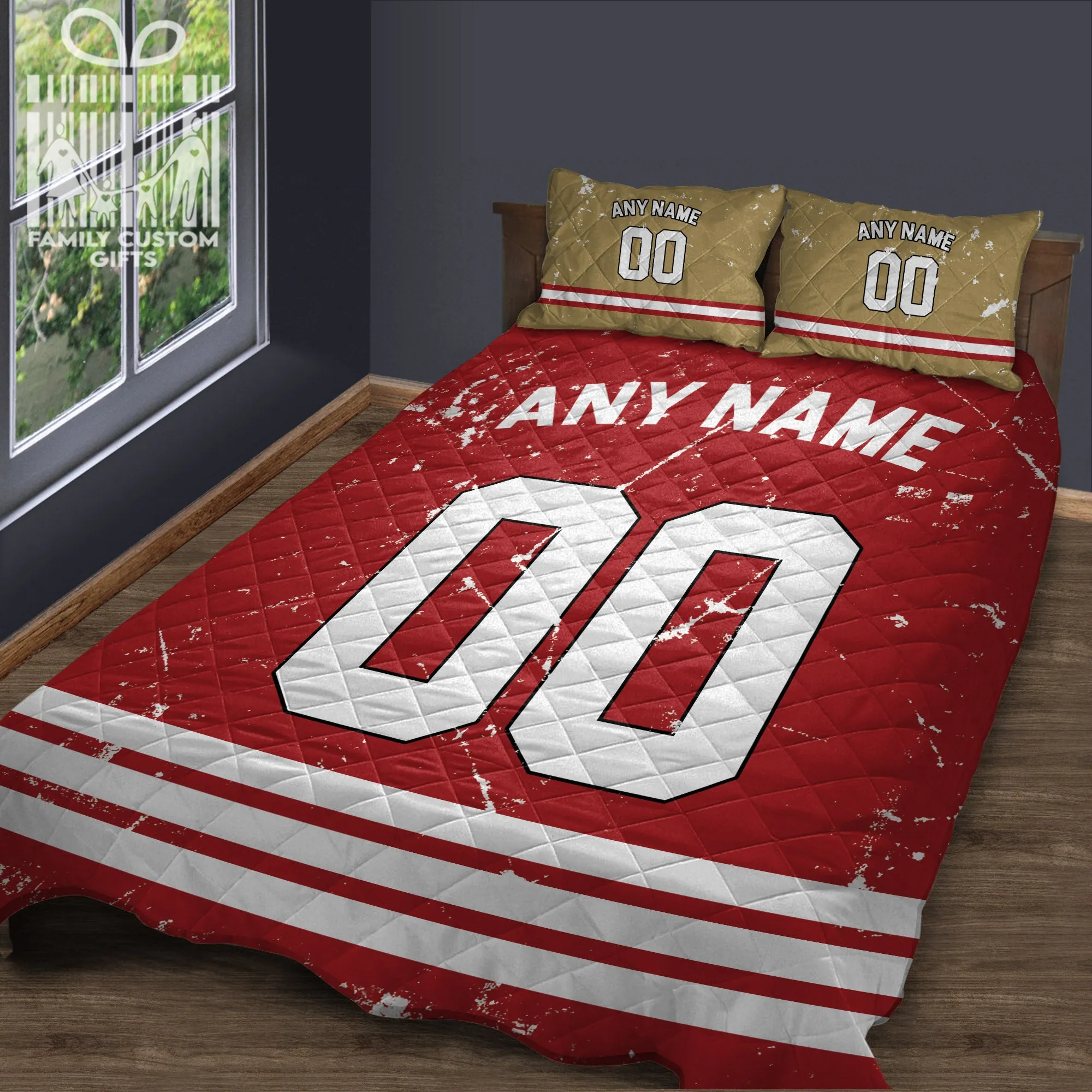 Custom Quilt Sets San Francisco Jersey Personalized Football Premium Quilt Bedding for Men Women