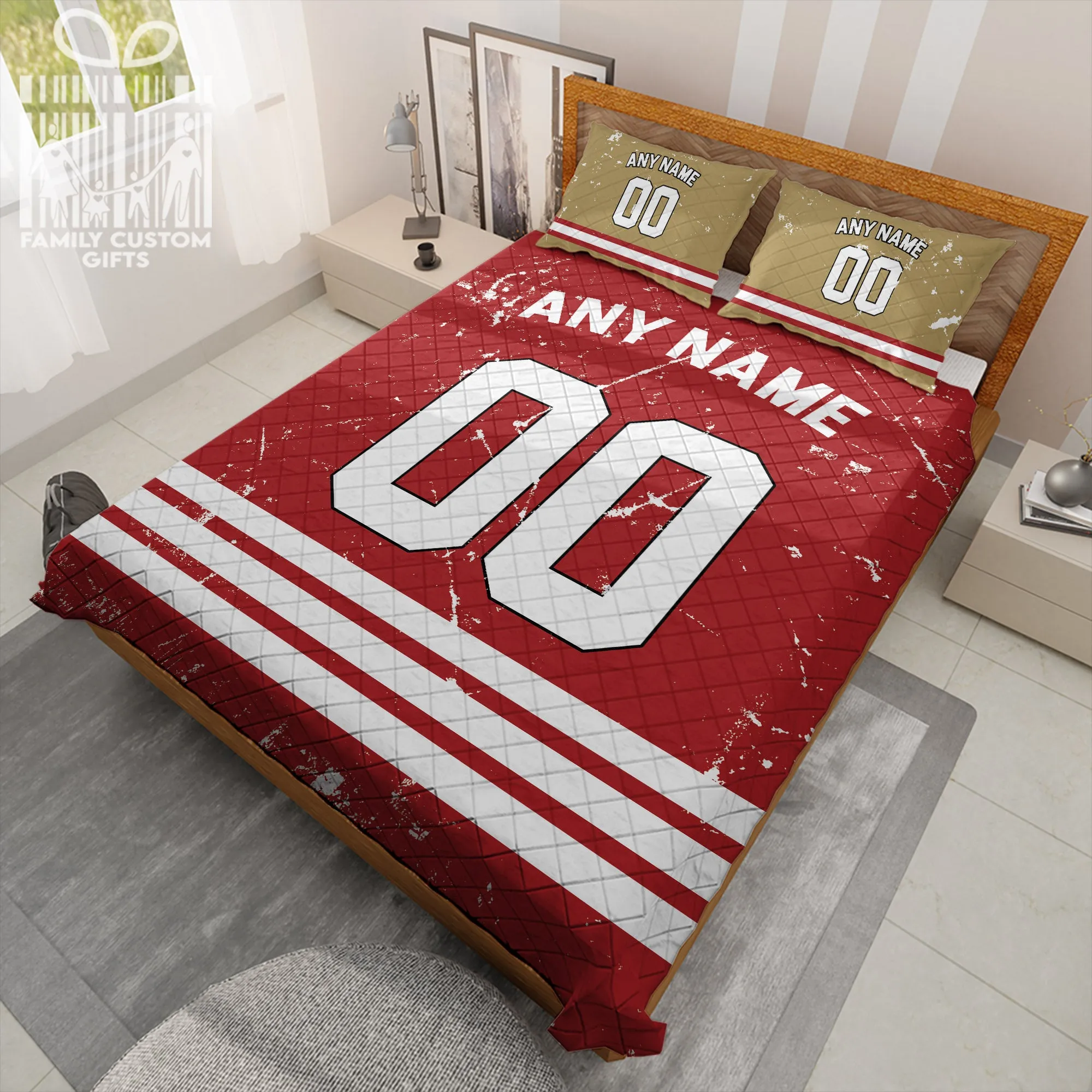 Custom Quilt Sets San Francisco Jersey Personalized Football Premium Quilt Bedding for Men Women