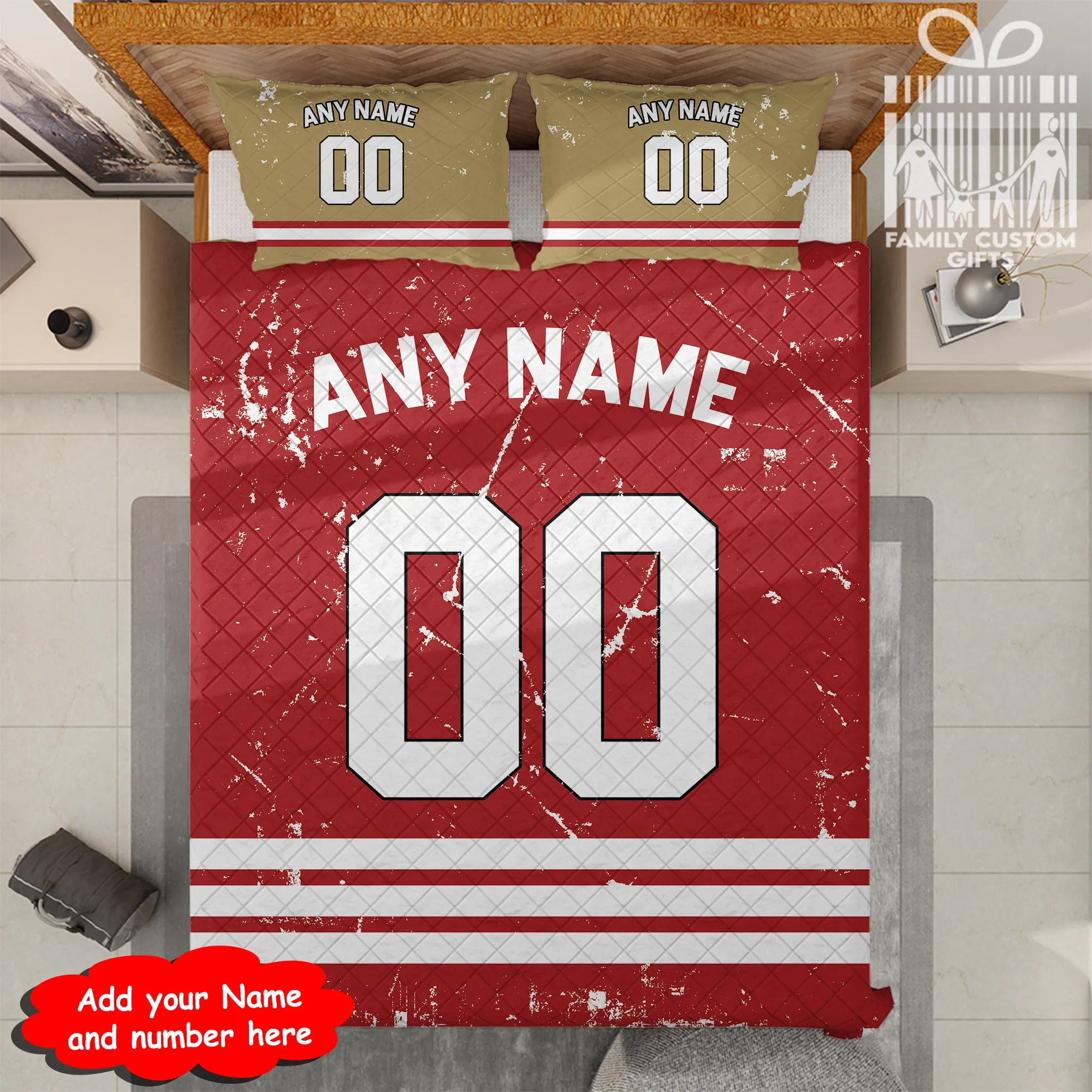 Custom Quilt Sets San Francisco Jersey Personalized Football Premium Quilt Bedding for Men Women